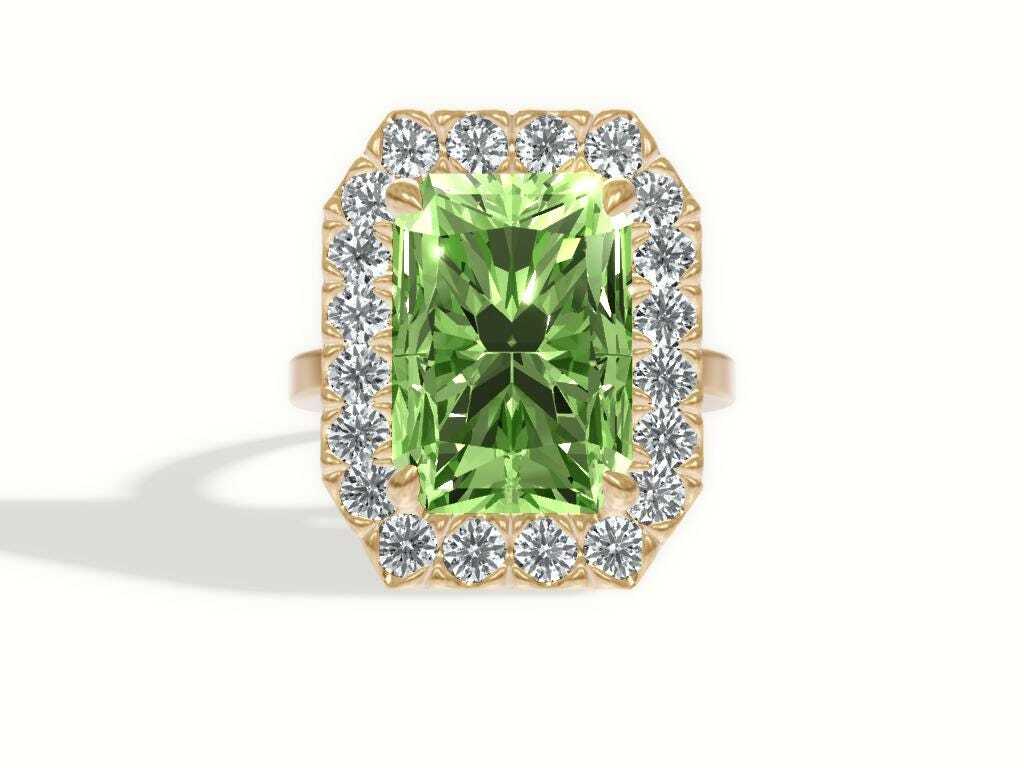7.25 Carat Total Fancy Vivid Green Color Radiant Cut Diamond Halo Engagement Ring