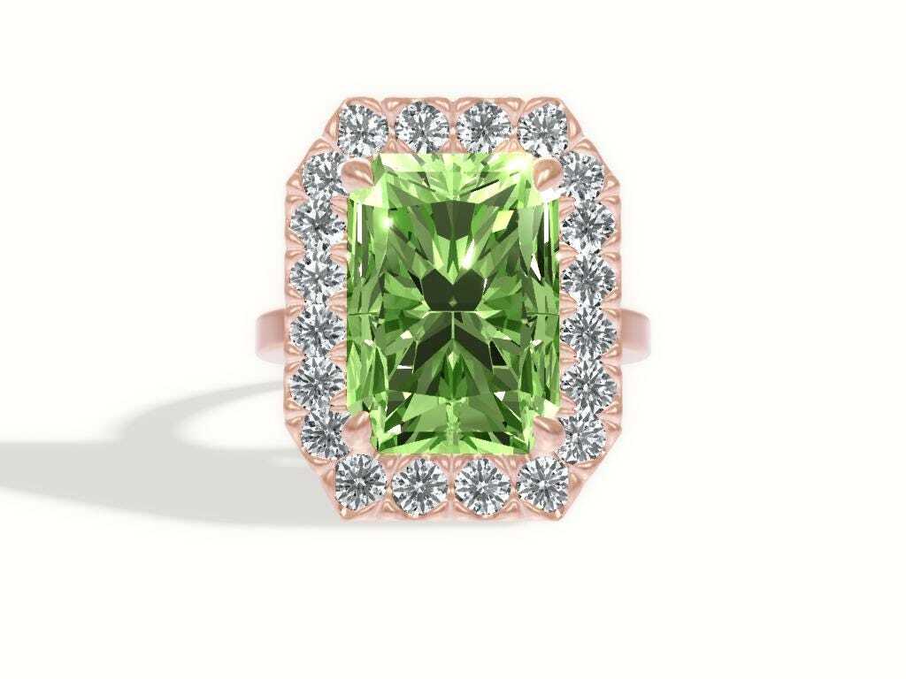 7.25 Carat Total Fancy Vivid Green Color Radiant Cut Diamond Halo Engagement Ring