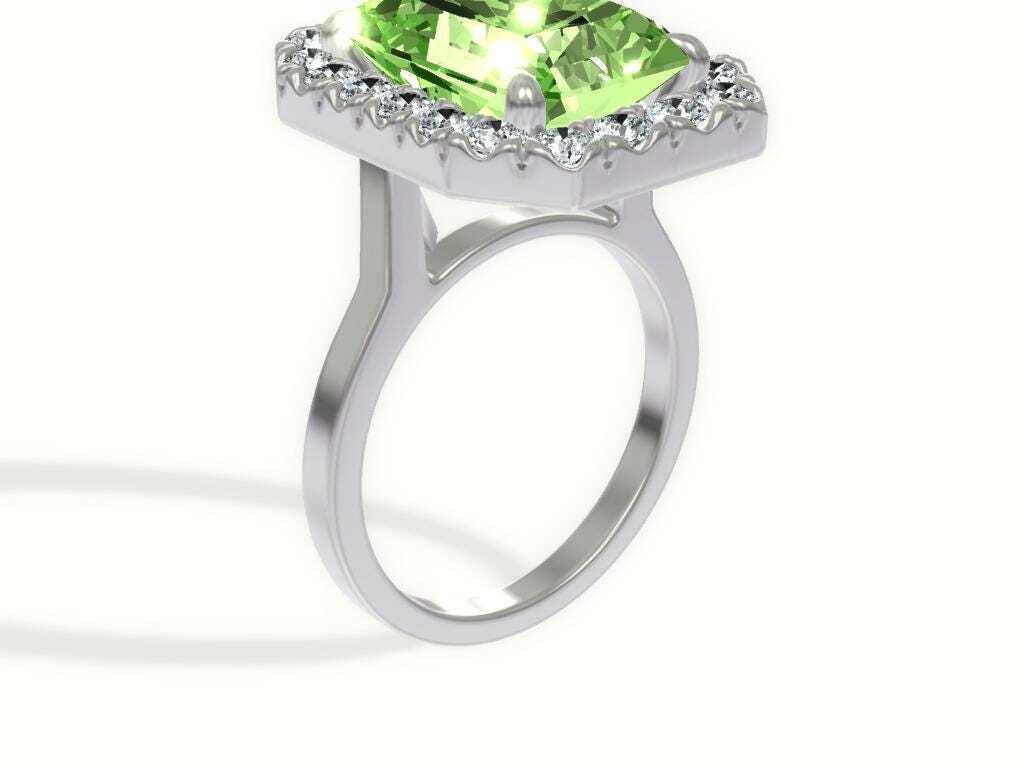 7.25 Carat Total Fancy Vivid Green Color Radiant Cut Diamond Halo Engagement Ring