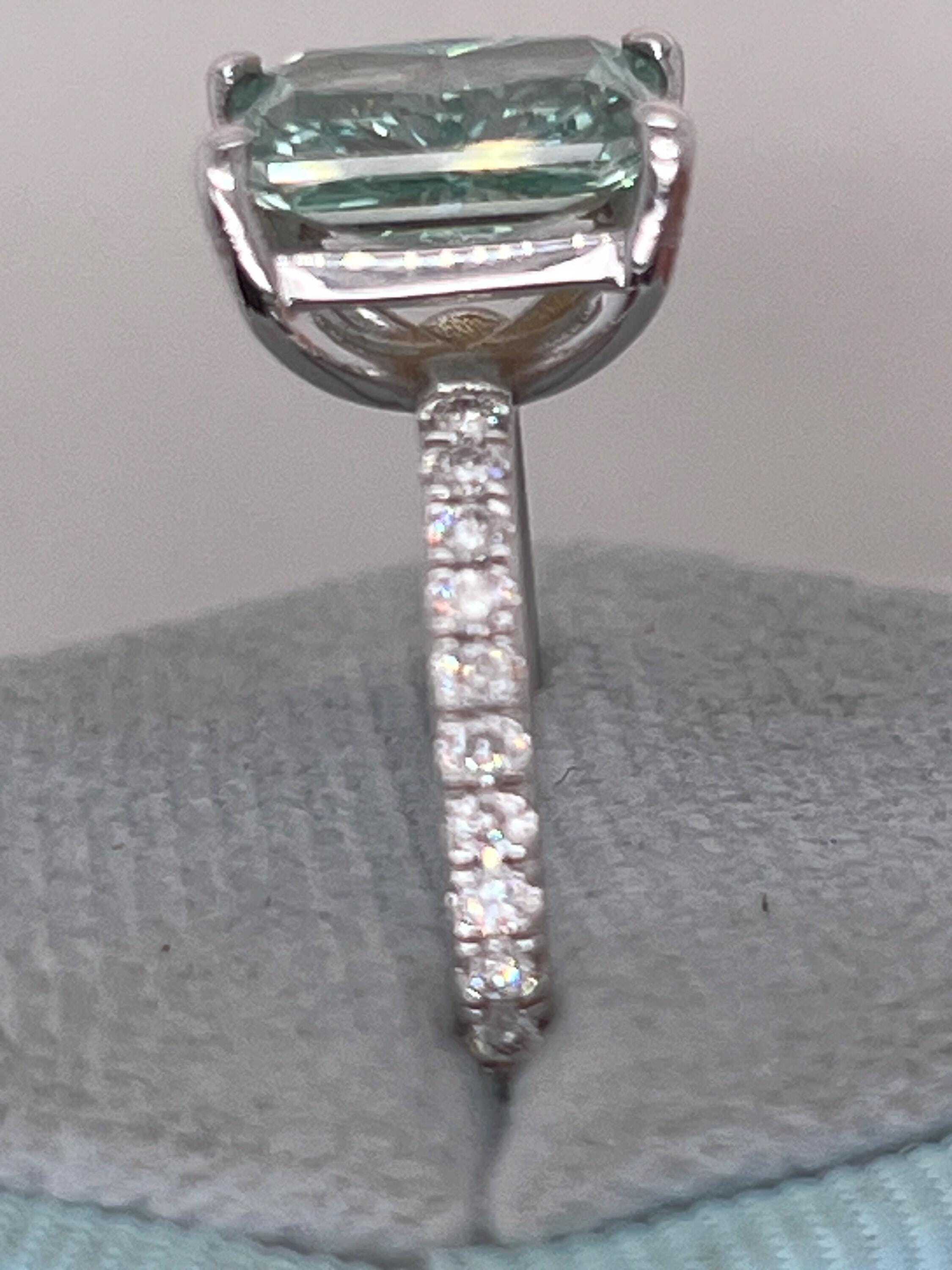 3.25 Carat Total Fancy Vivid Green Color Radiant Cut Diamond Engagement Ring