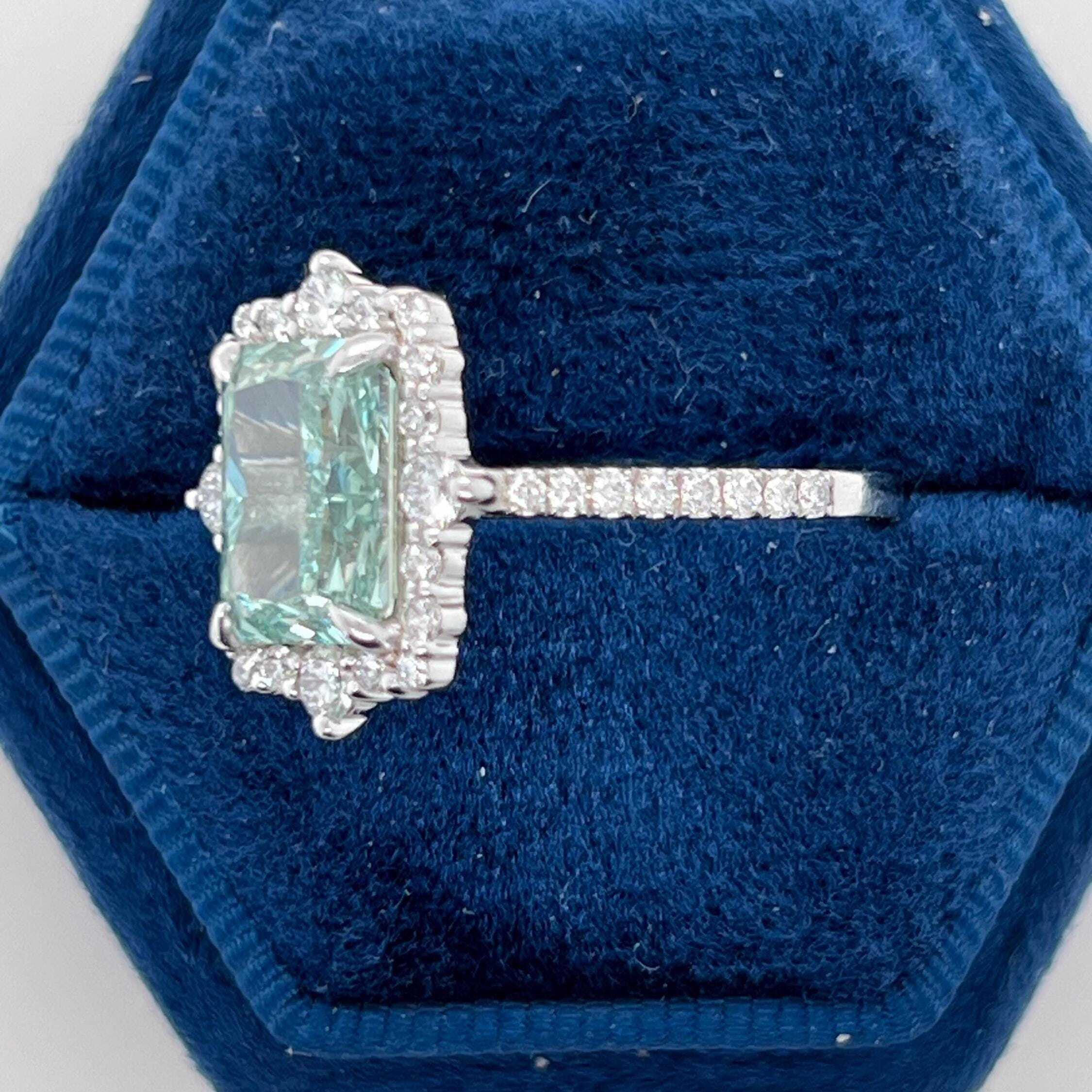 Fancy Vivid Green Rare Color 3.5 Carat Total Radiant Cut Diamond Halo Engagement Ring