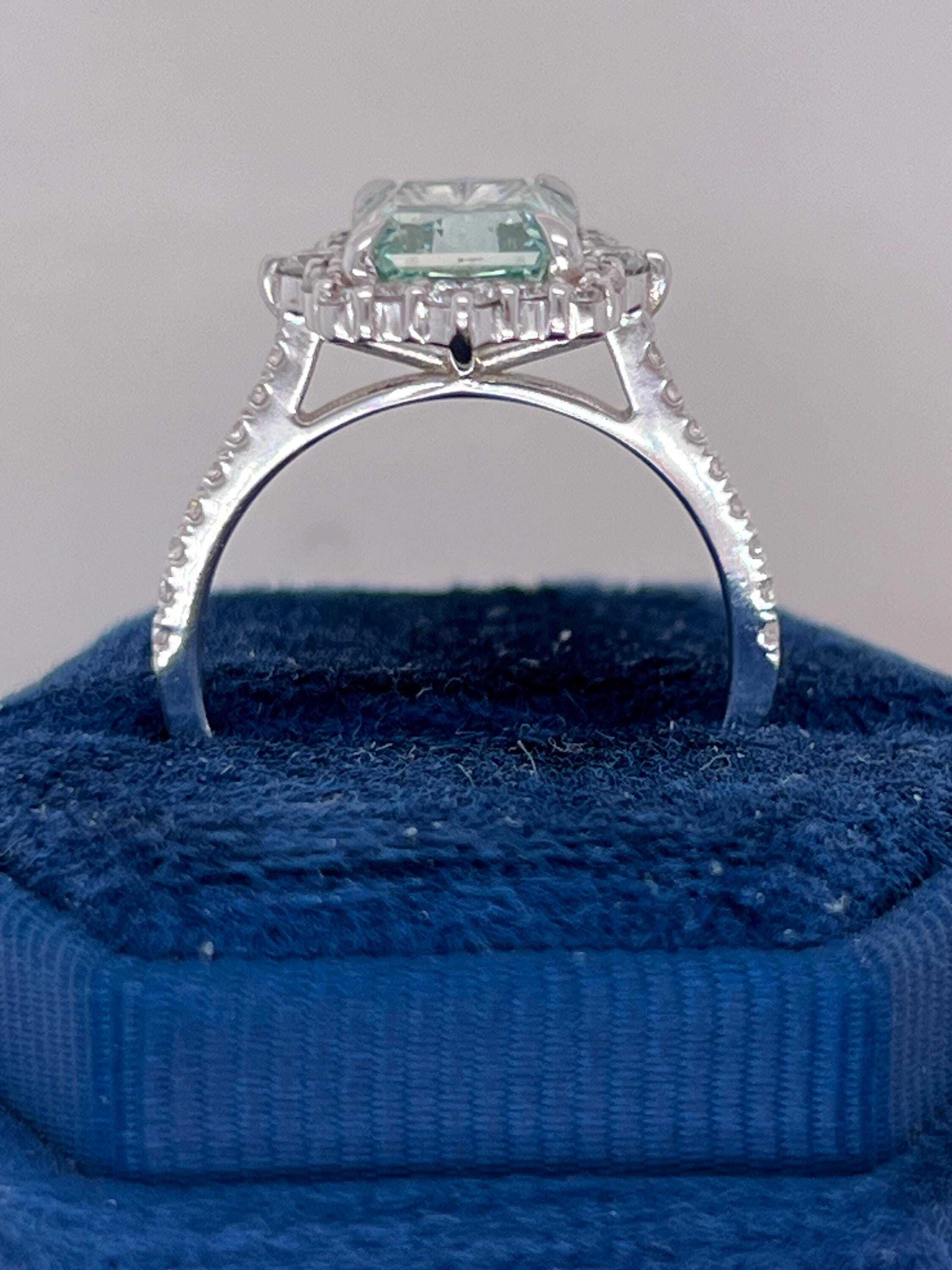 Fancy Vivid Green Rare Color 3.5 Carat Total Radiant Cut Diamond Halo Engagement Ring