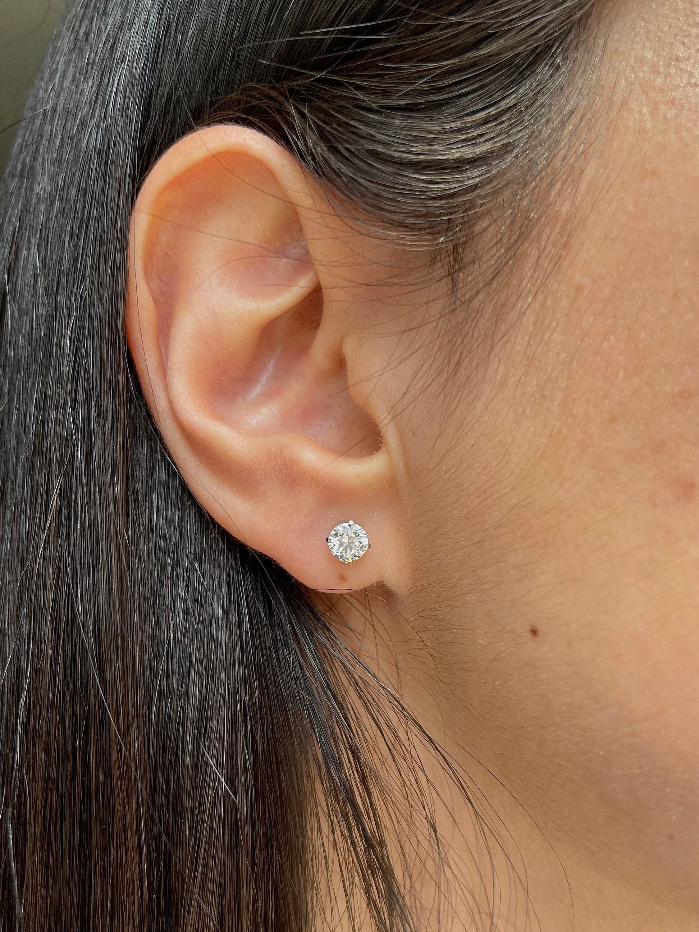 1 Carat Total Weight D Color VVS1 Clarity Round Ideal Cut Diamond Basket Pushback Stud Earrings
