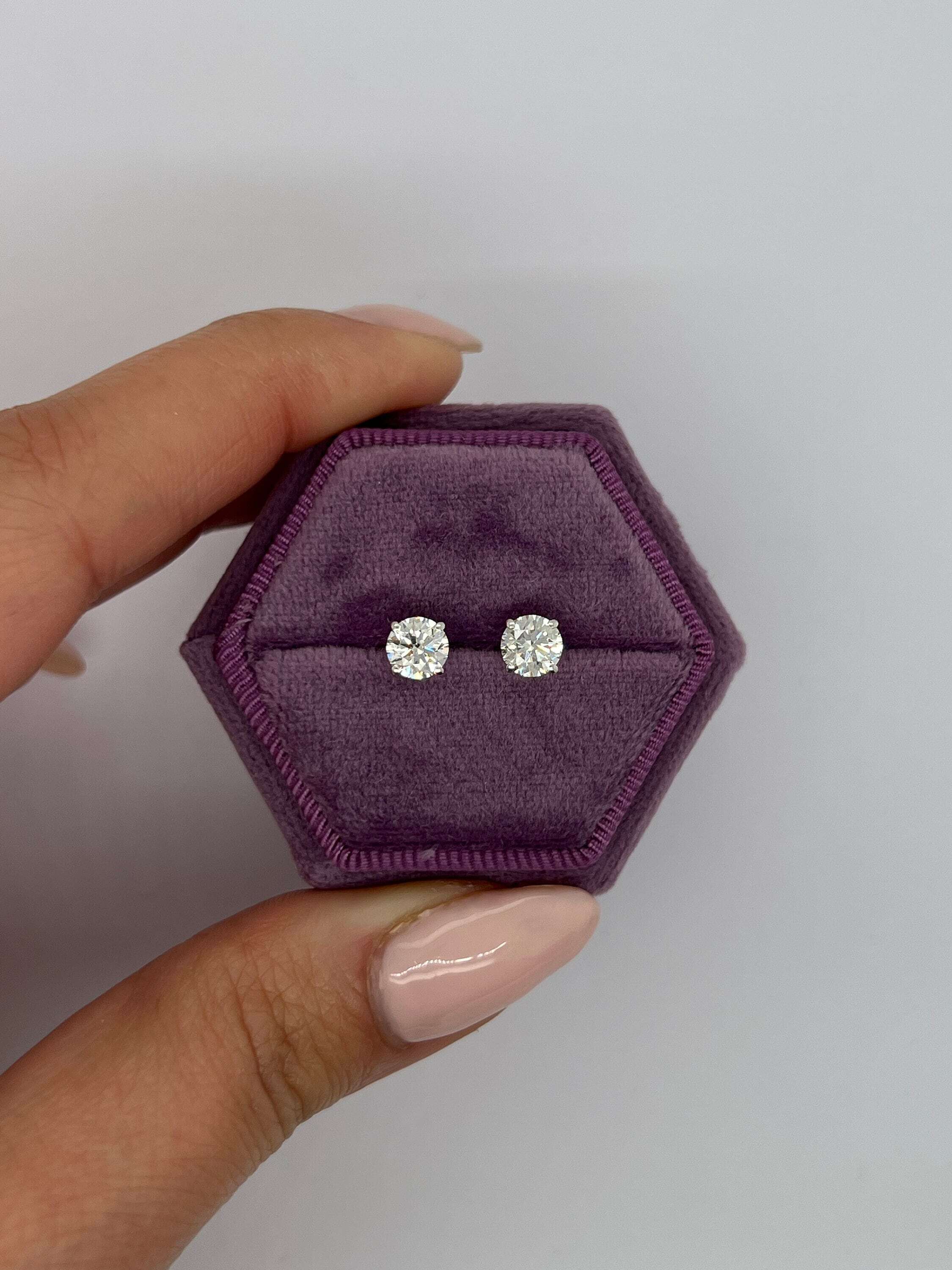 1 Carat Total Weight D Color VVS1 Clarity Round Ideal Cut Diamond Basket Pushback Stud Earrings