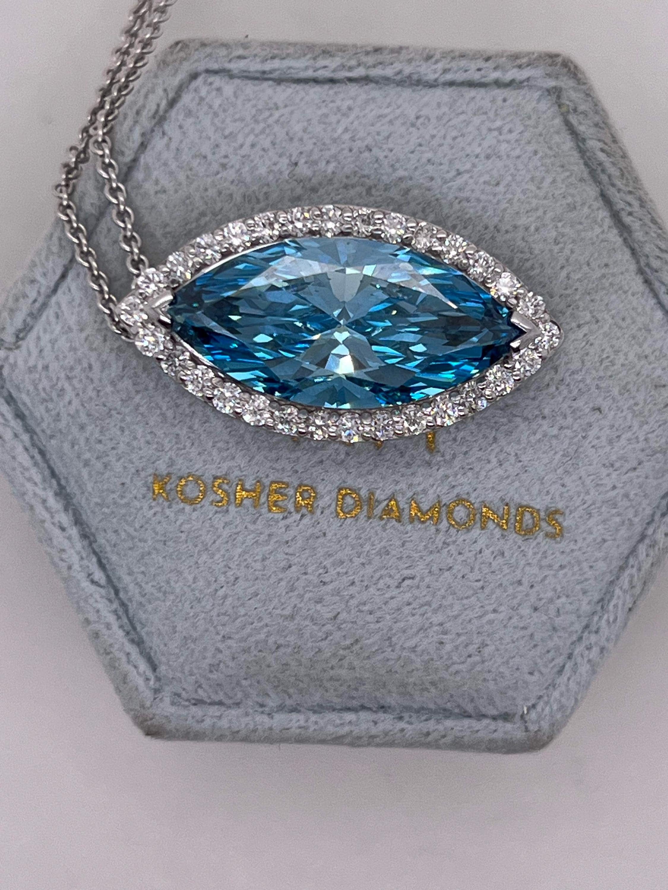 7.5 Carat Fancy Vivid Blue Color Marquise Cut Diamond Halo Pendant