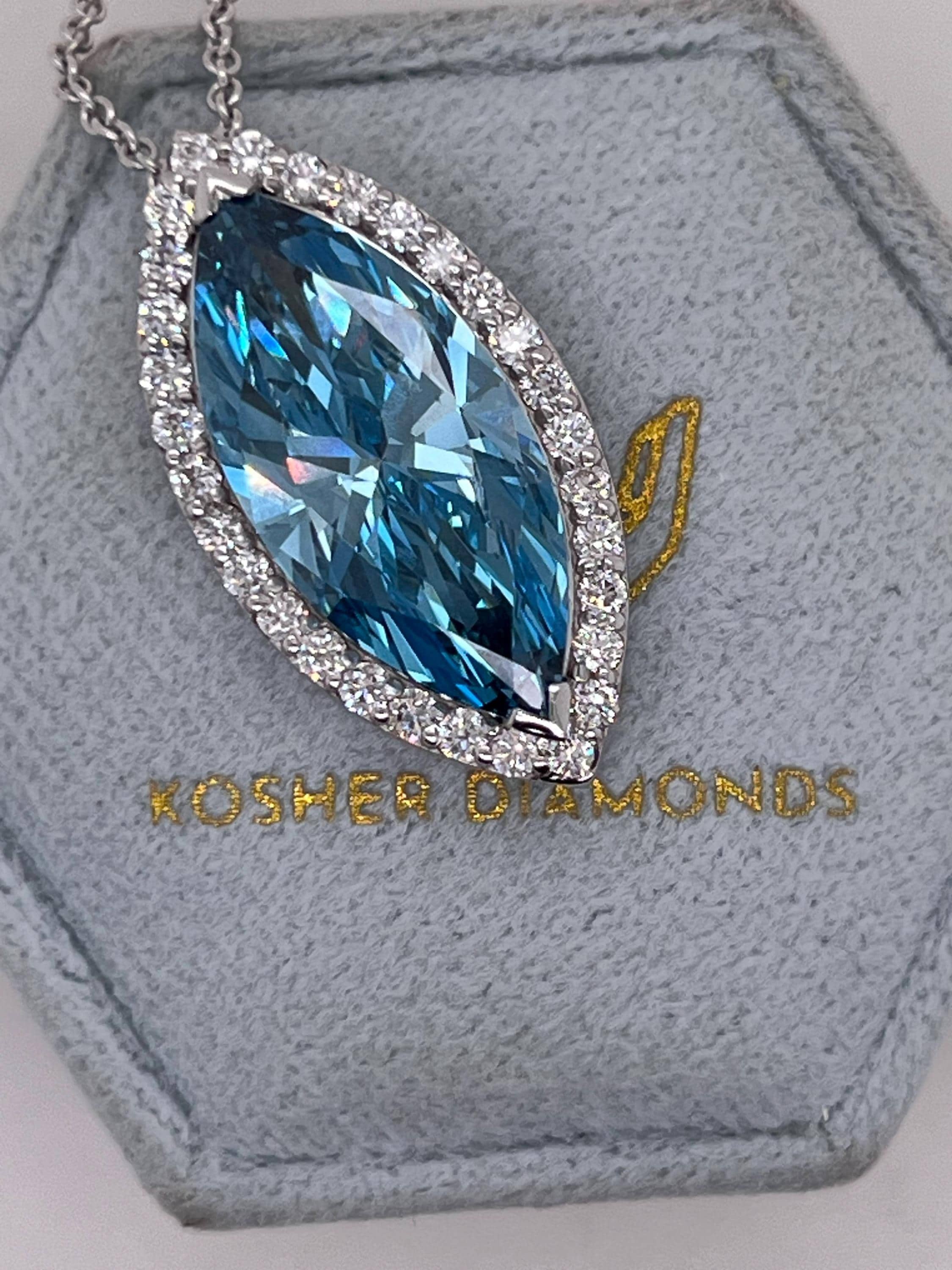 7.5 Carat Fancy Vivid Blue Color Marquise Cut Diamond Halo Pendant