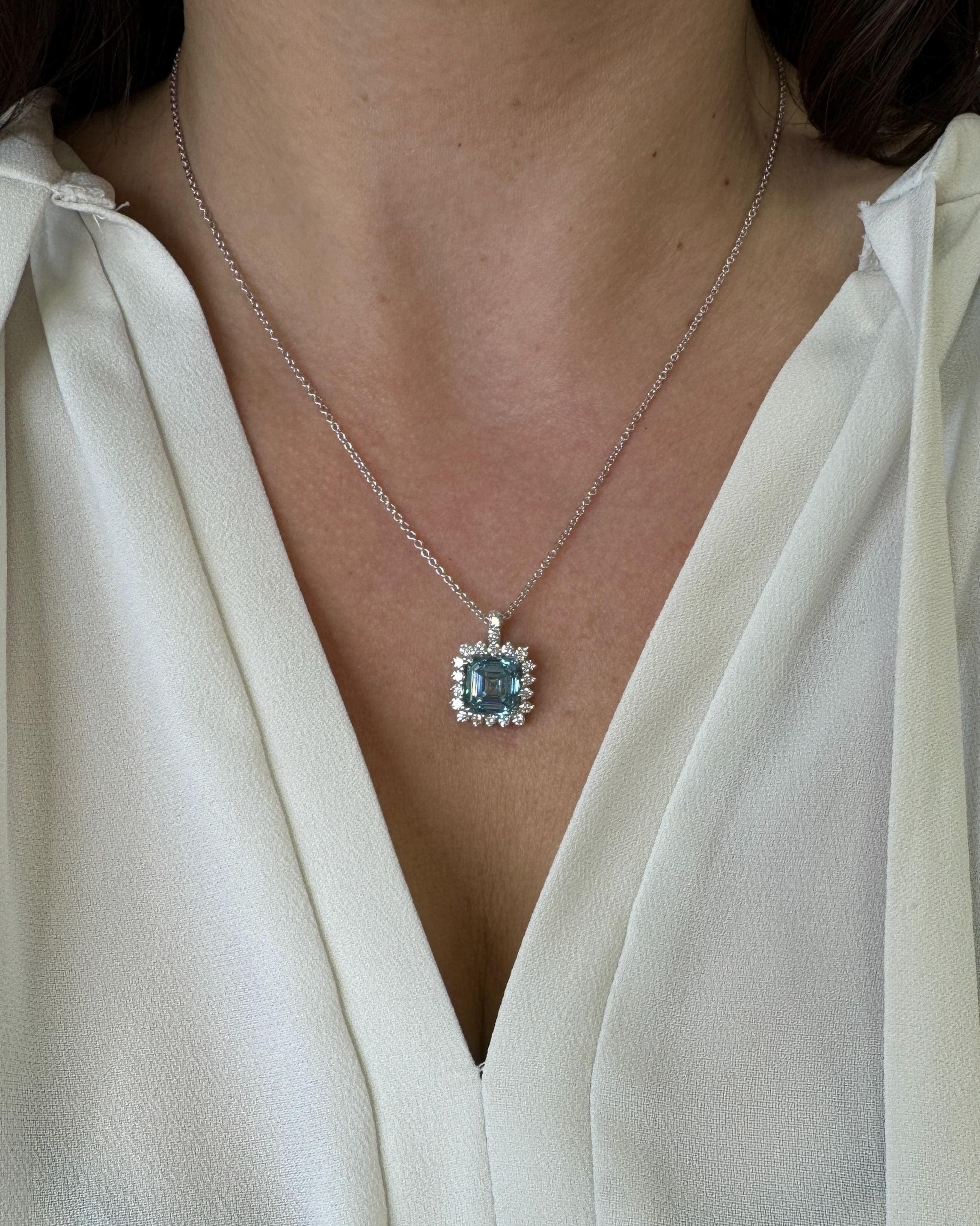 6.25 Carat Fancy Vivid Blue Color Asscher Cut Diamond Halo Pendant