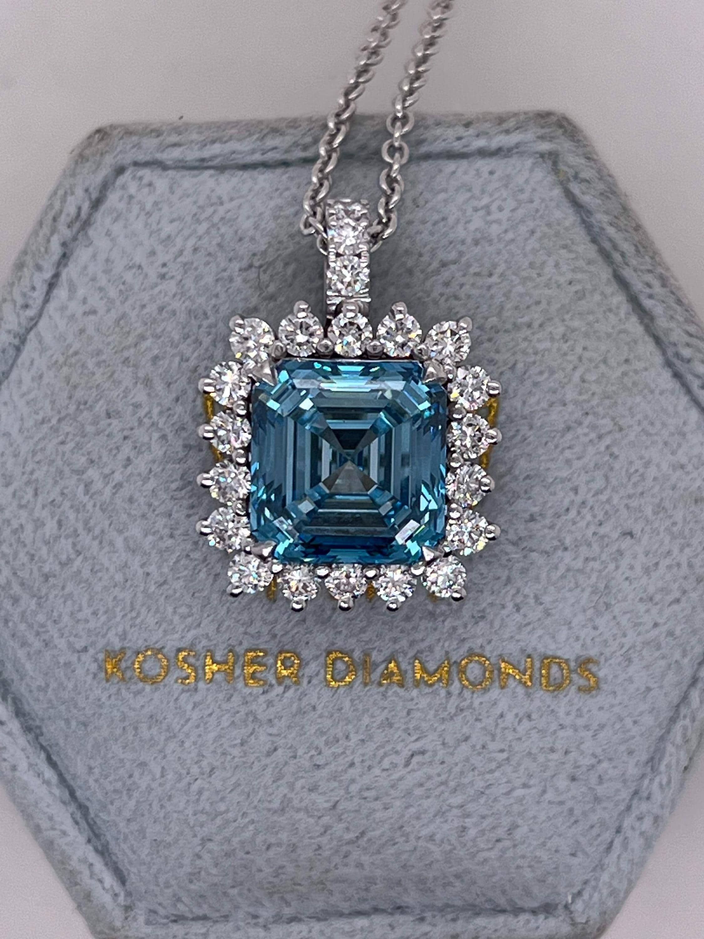 6.25 Carat Fancy Vivid Blue Color Asscher Cut Diamond Halo Pendant