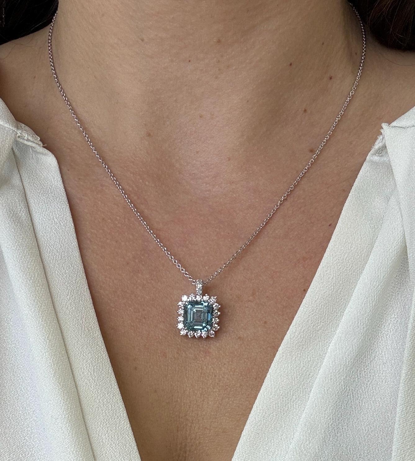 6.25 Carat Fancy Vivid Blue Color Asscher Cut Diamond Halo Pendant