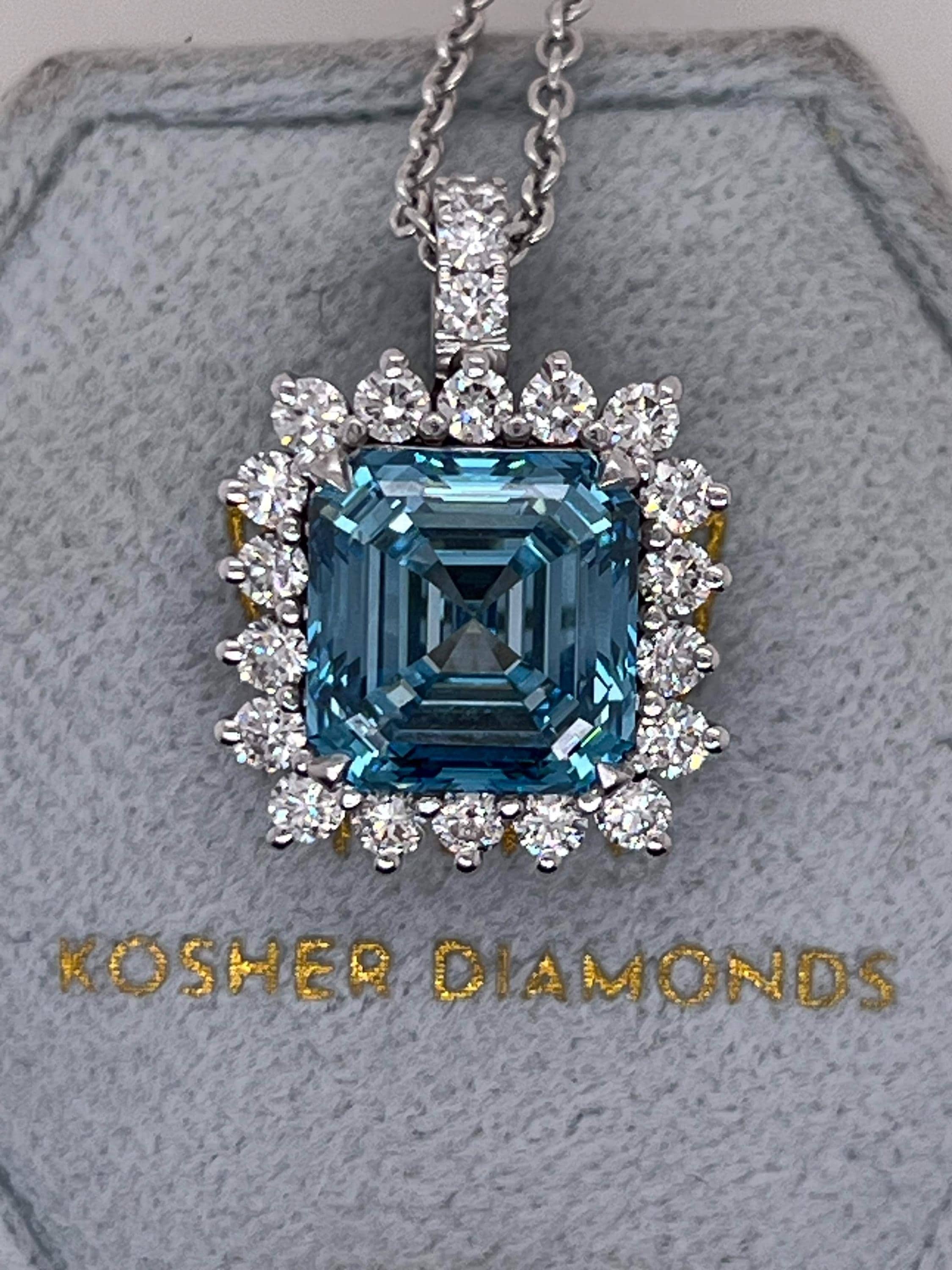 6.25 Carat Fancy Vivid Blue Color Asscher Cut Diamond Halo Pendant