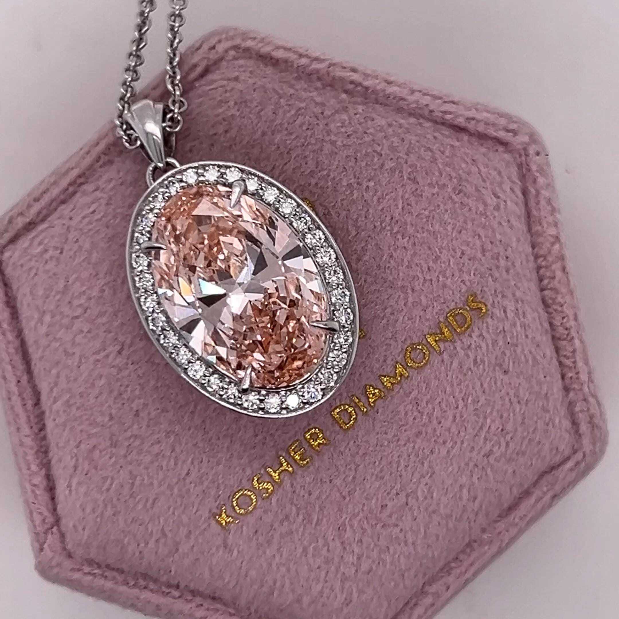 7.25 Carat Fancy Vivid Pink Color Oval Cut Diamond Halo Pendant