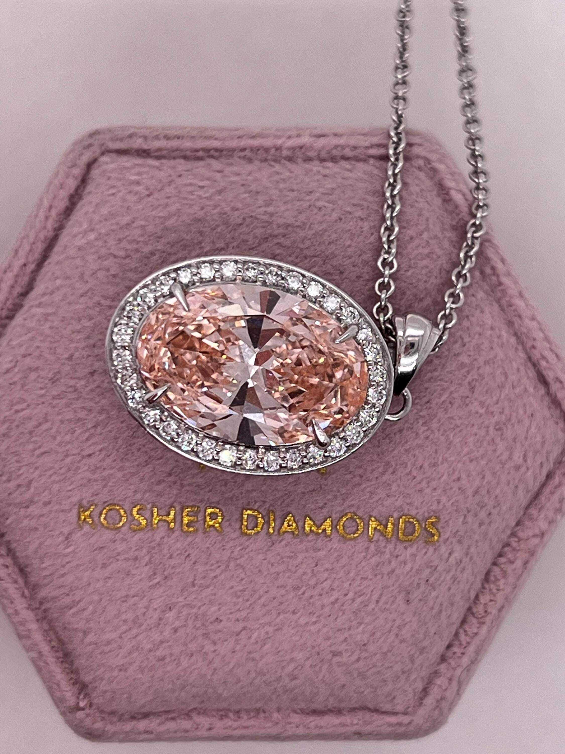 7.25 Carat Fancy Vivid Pink Color Oval Cut Diamond Halo Pendant