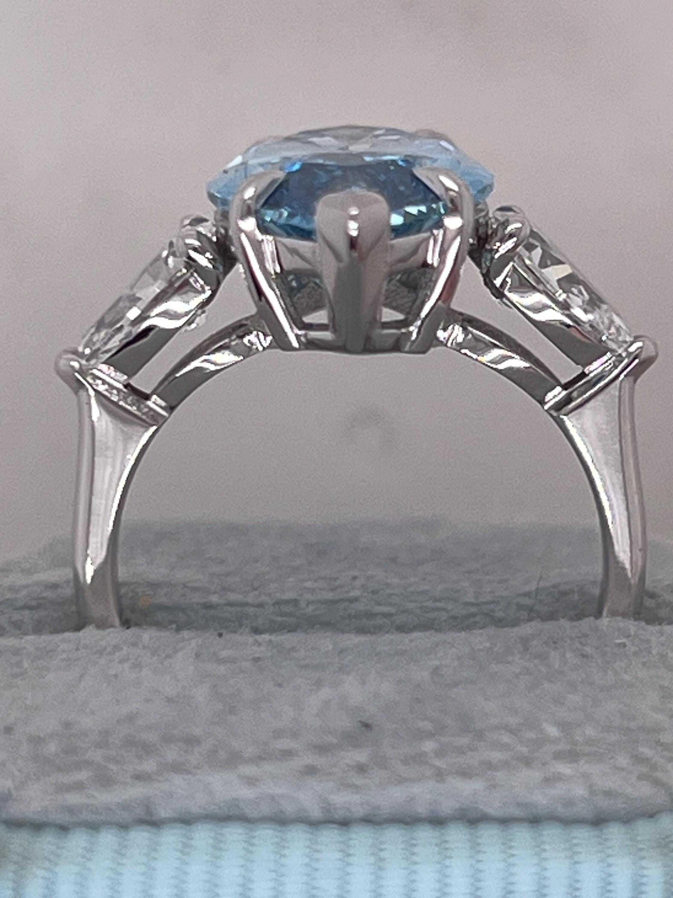 7 Carat Fancy Vivid Blue Color Marquise Three Stone Engagement Ring Side Pear Diamonds