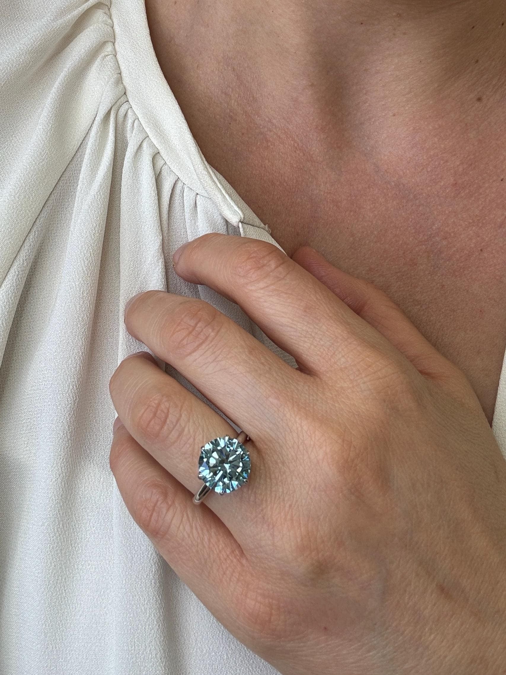 5.5 Carat Fancy Vivid Blue Color Round Ideal Cut Diamond Solitaire Engagement Ring