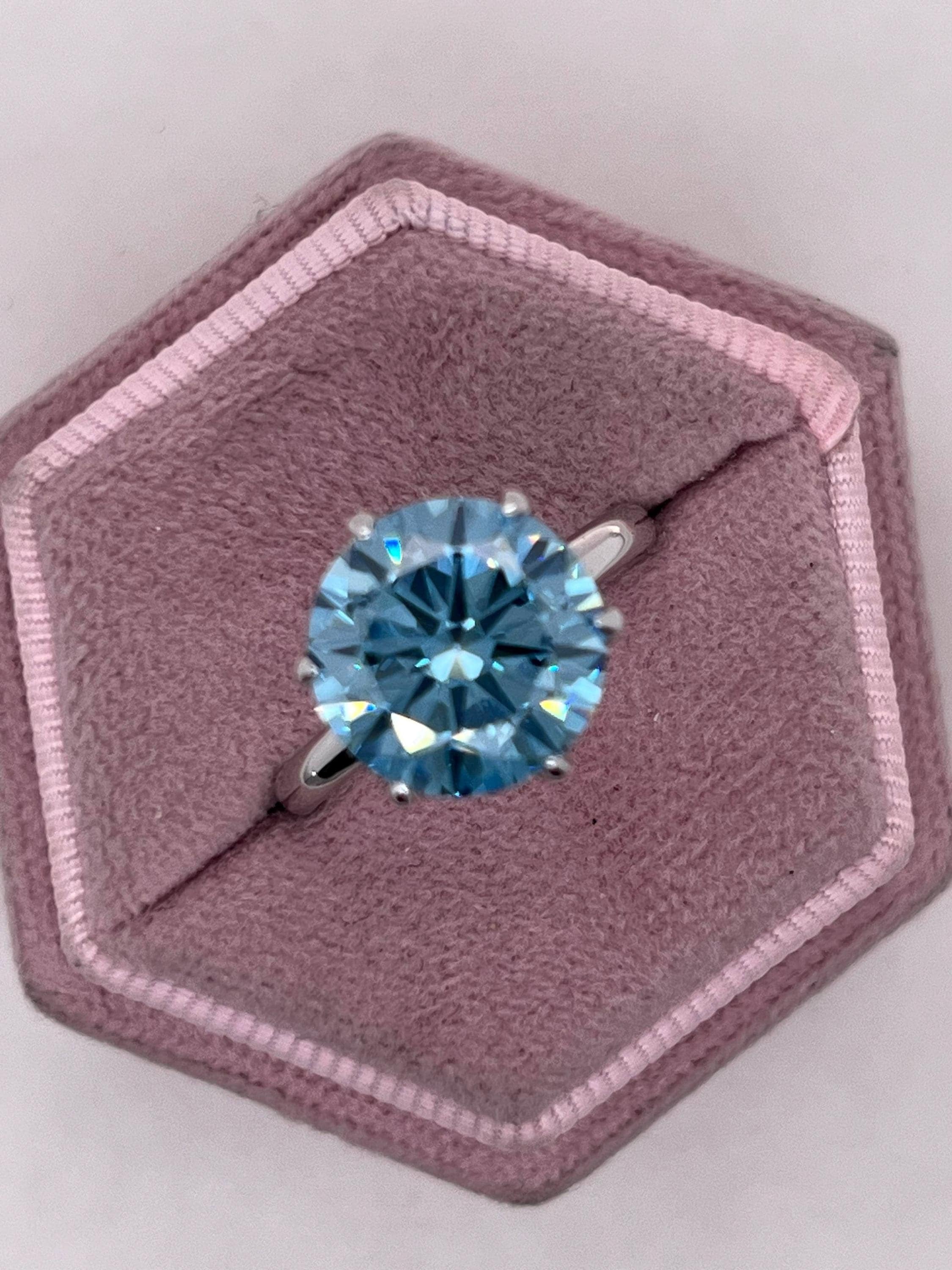5.5 Carat Fancy Vivid Blue Color Round Ideal Cut Diamond Solitaire Engagement Ring