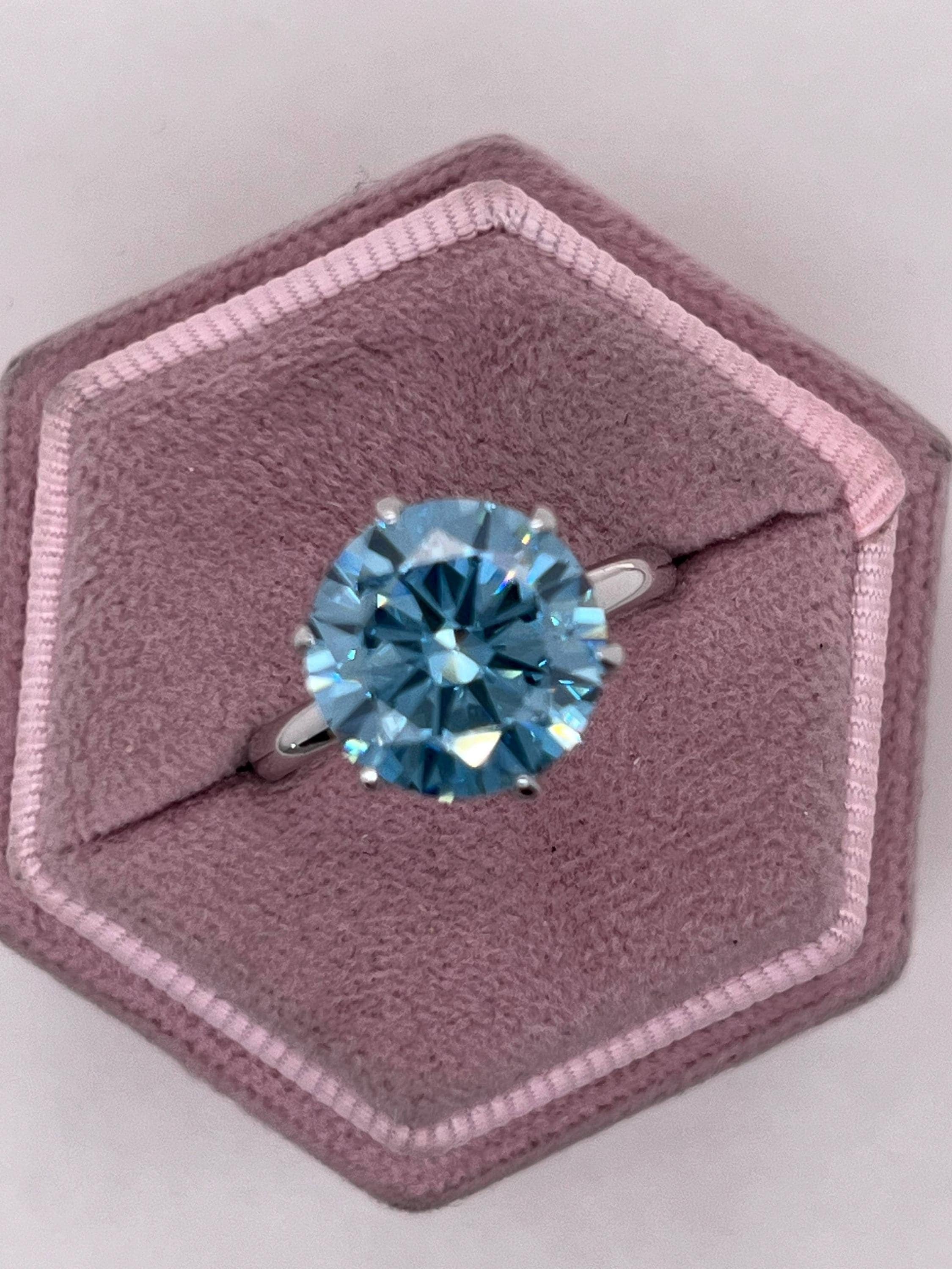 5.5 Carat Fancy Vivid Blue Color Round Ideal Cut Diamond Solitaire Engagement Ring