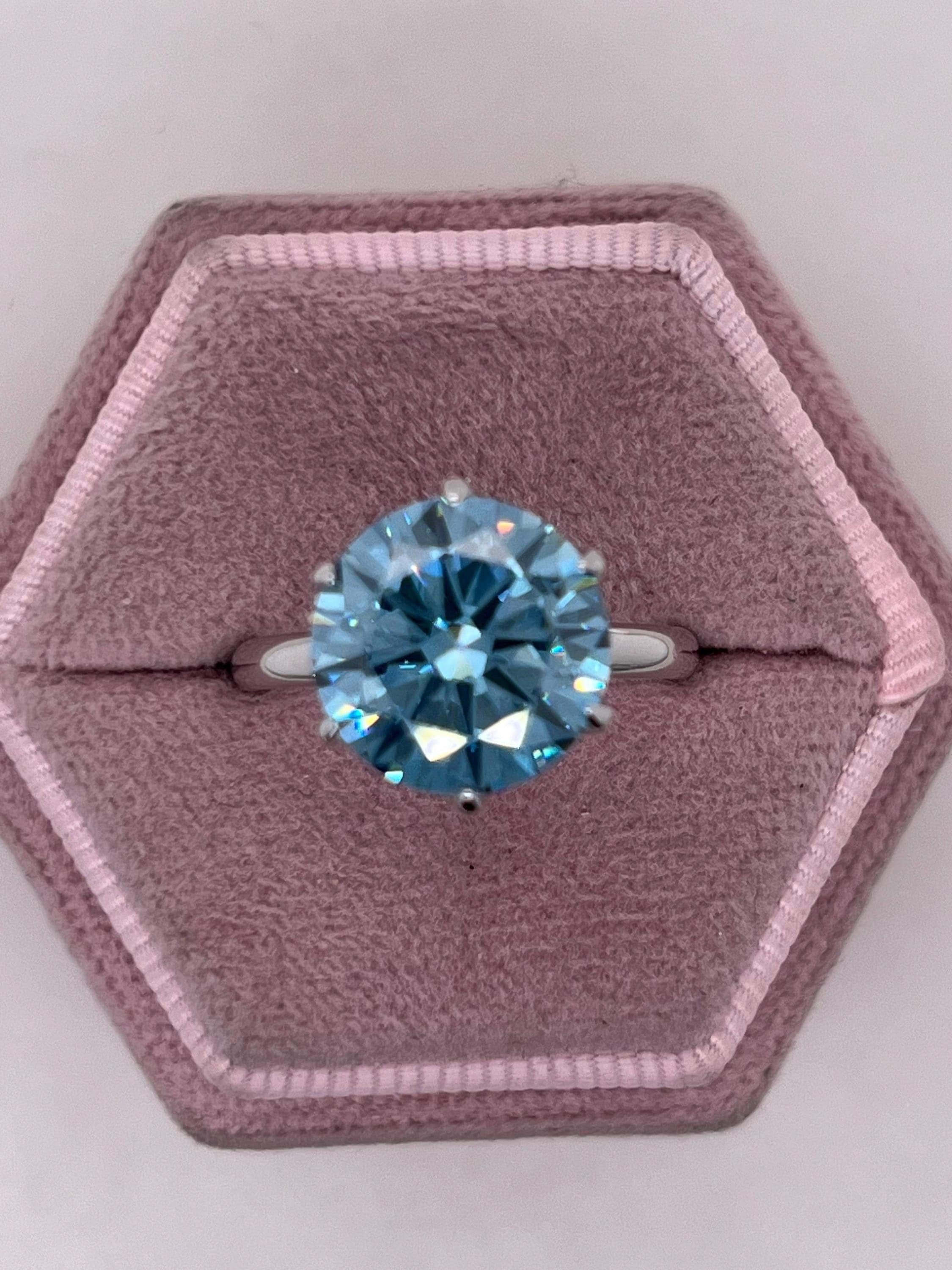 5.5 Carat Fancy Vivid Blue Color Round Ideal Cut Diamond Solitaire Engagement Ring