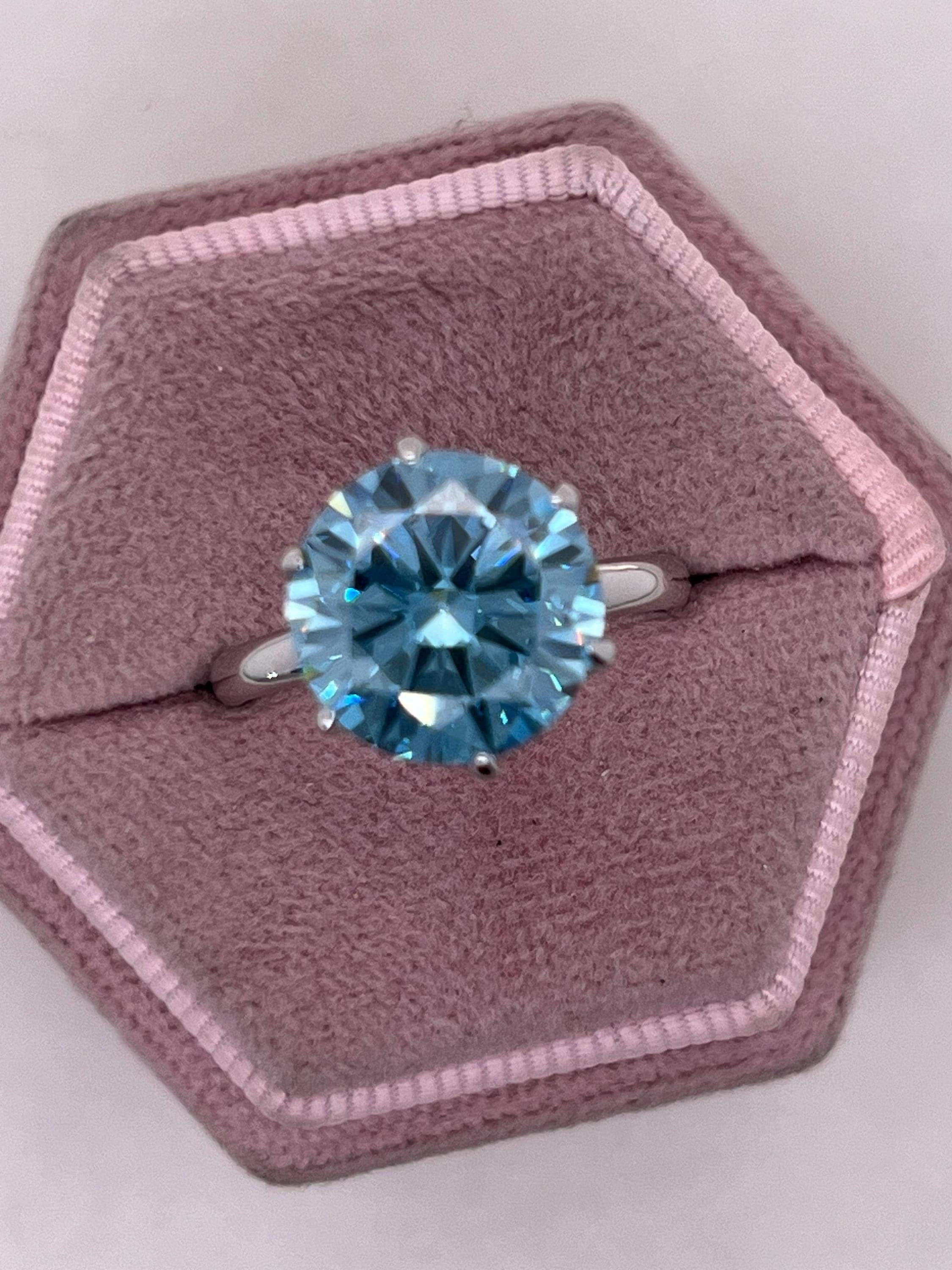 5.5 Carat Fancy Vivid Blue Color Round Ideal Cut Diamond Solitaire Engagement Ring