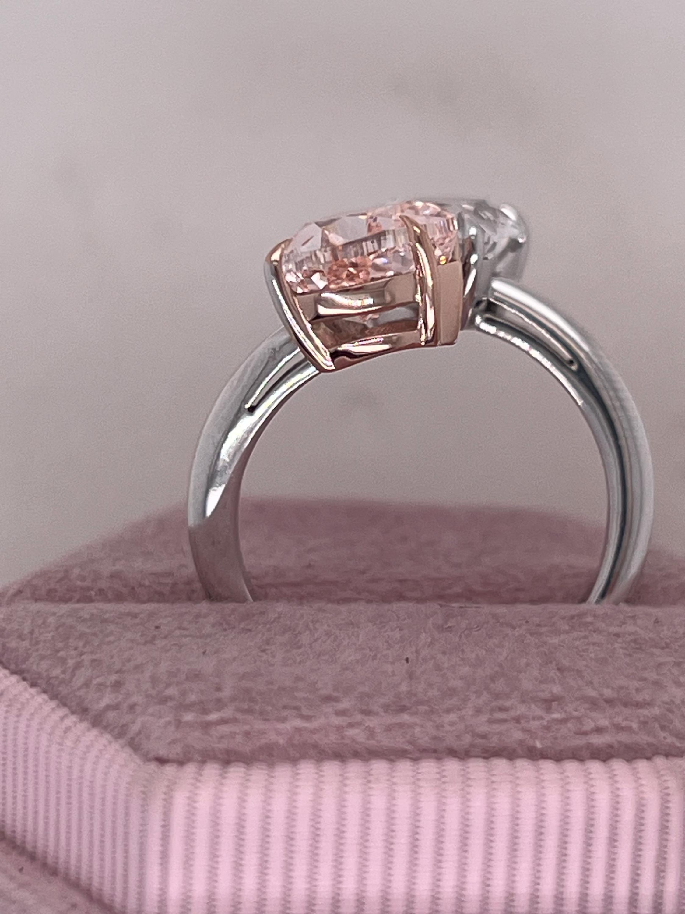 4.5 Carat Vivid Pink and D Color Heart Diamond Me & You Two Stone Ring Two Tone Toi et Moi Ring