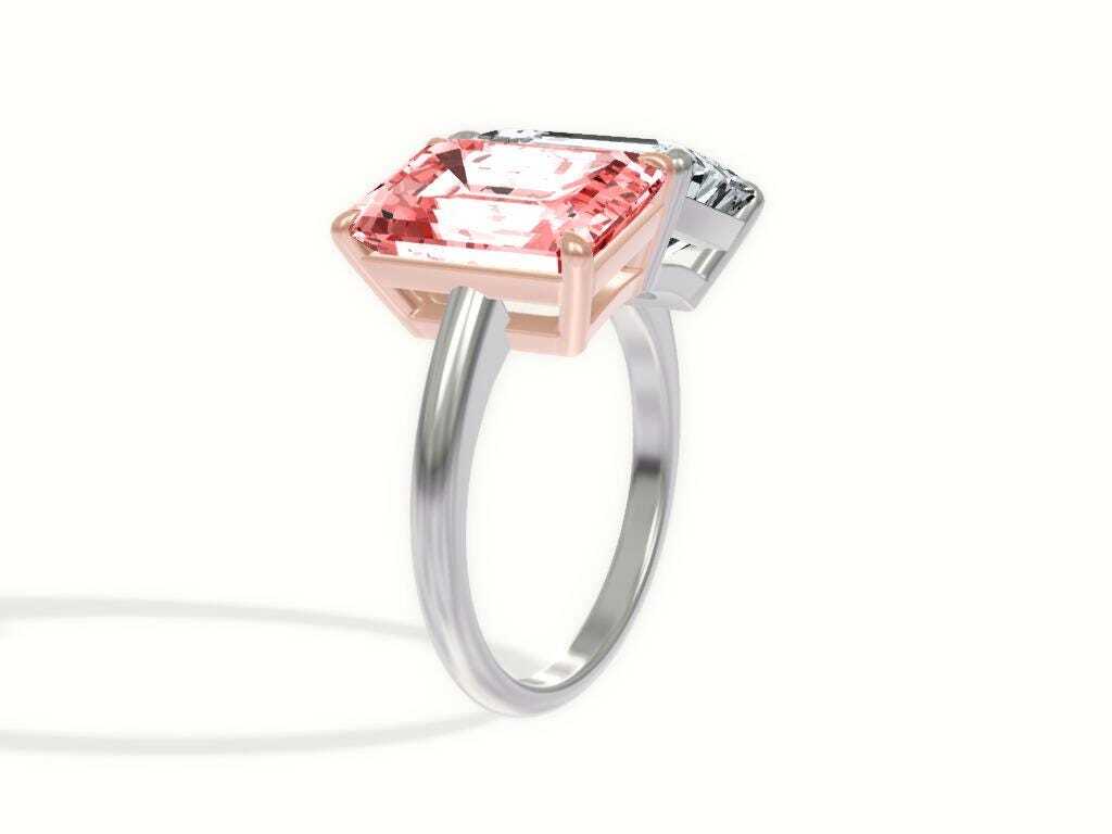 10 Carat Total Emerald Cut Vivid Pink and D Color Me & You Two Stone Diamond Ring