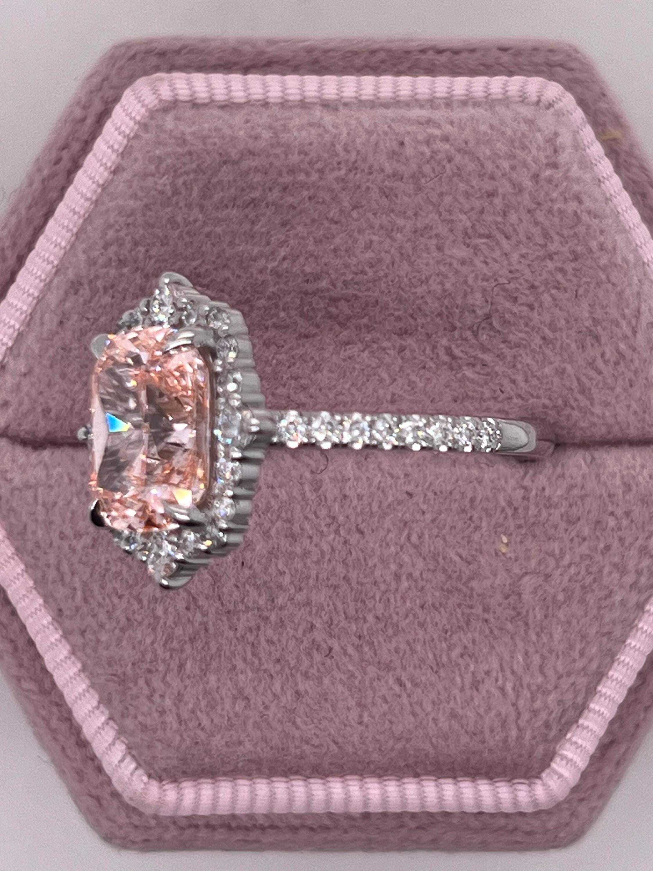 3.5 Carat Fancy Vivid Pink Elongated Cushion Cut Diamond Halo Engagement Ring