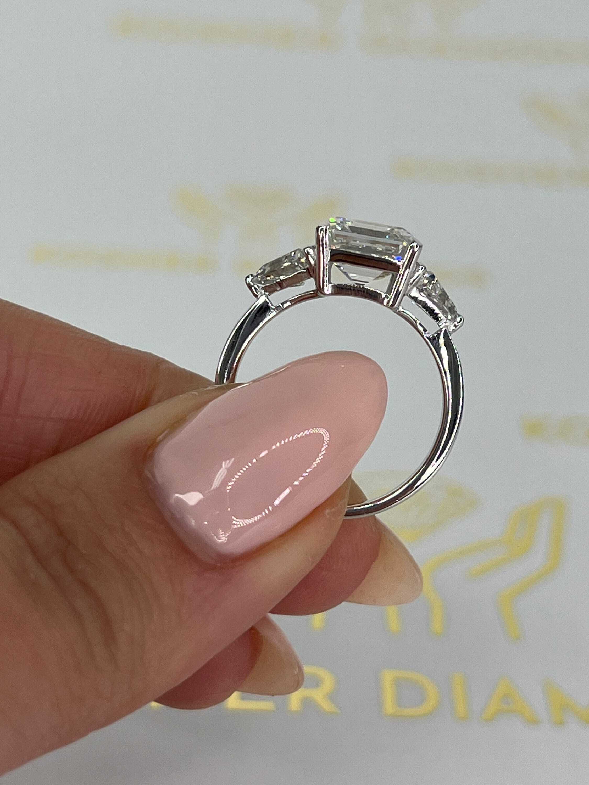 6 Carat Asscher Cut Three Stone Diamond Engagement Ring Side Trillion Cuts