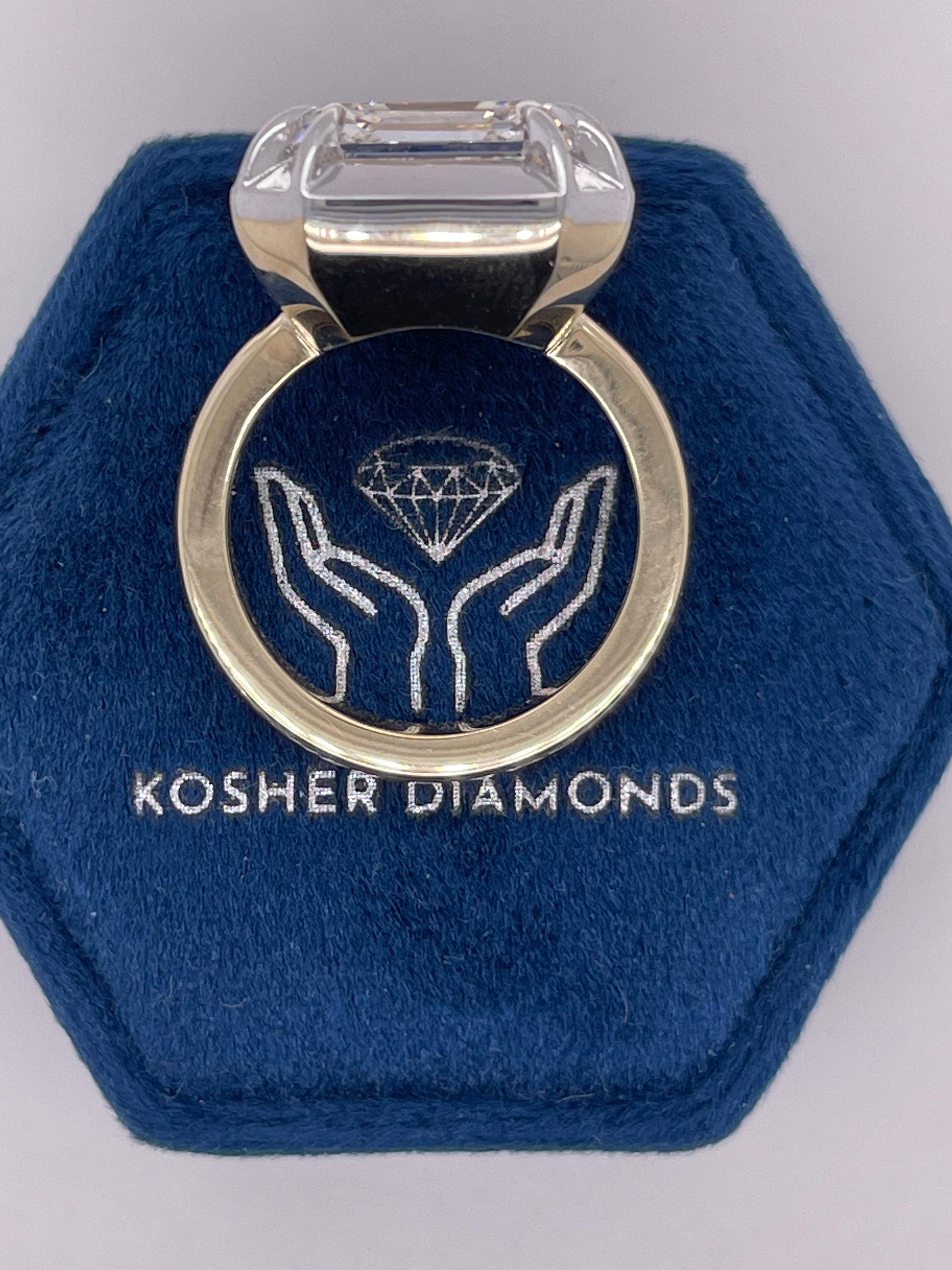 Two Tone 10.25 Carat Asscher Cut Diamond Bezel Solitaire Engagement Ring