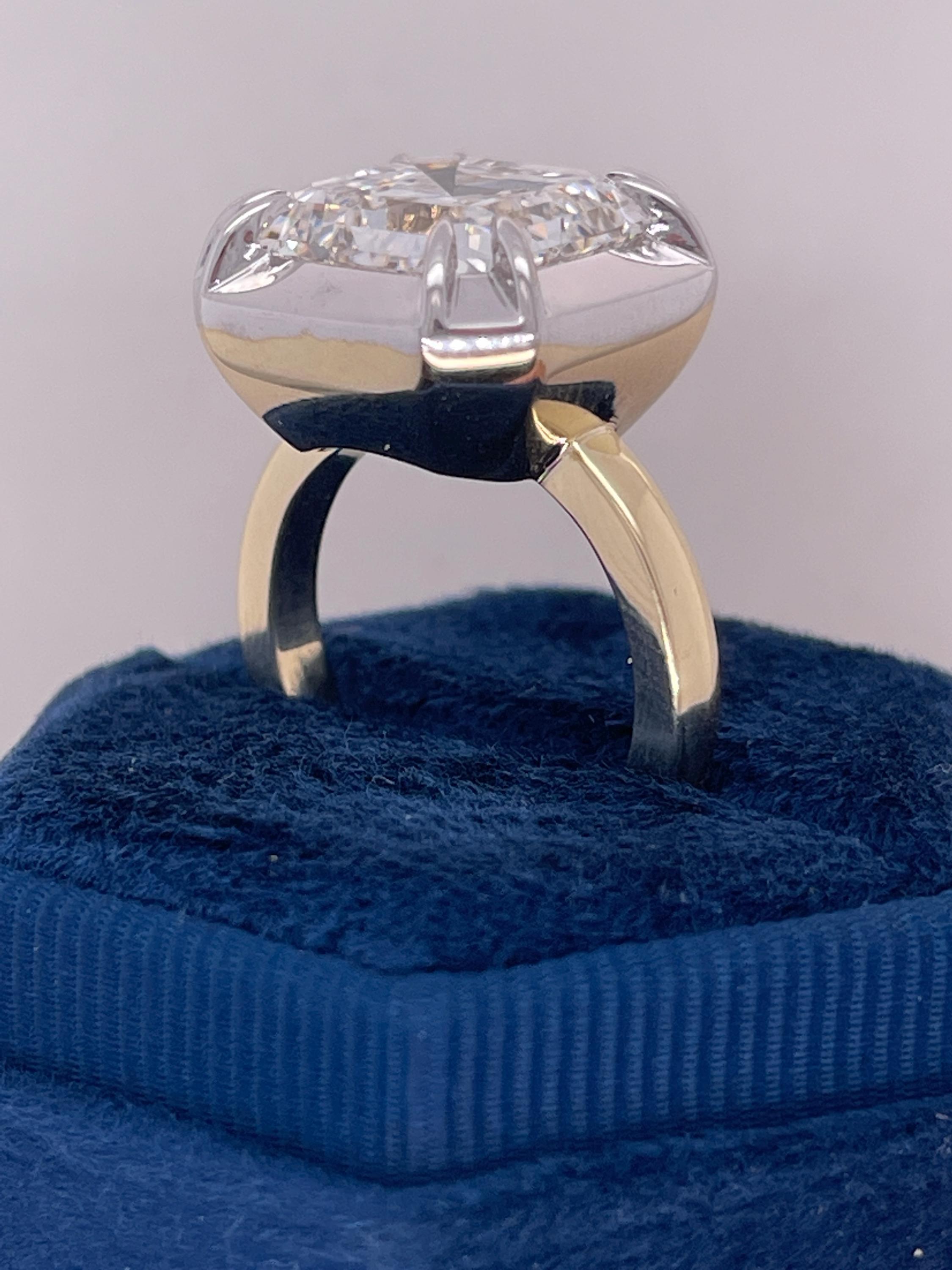 Two Tone 10.25 Carat Asscher Cut Diamond Bezel Solitaire Engagement Ring