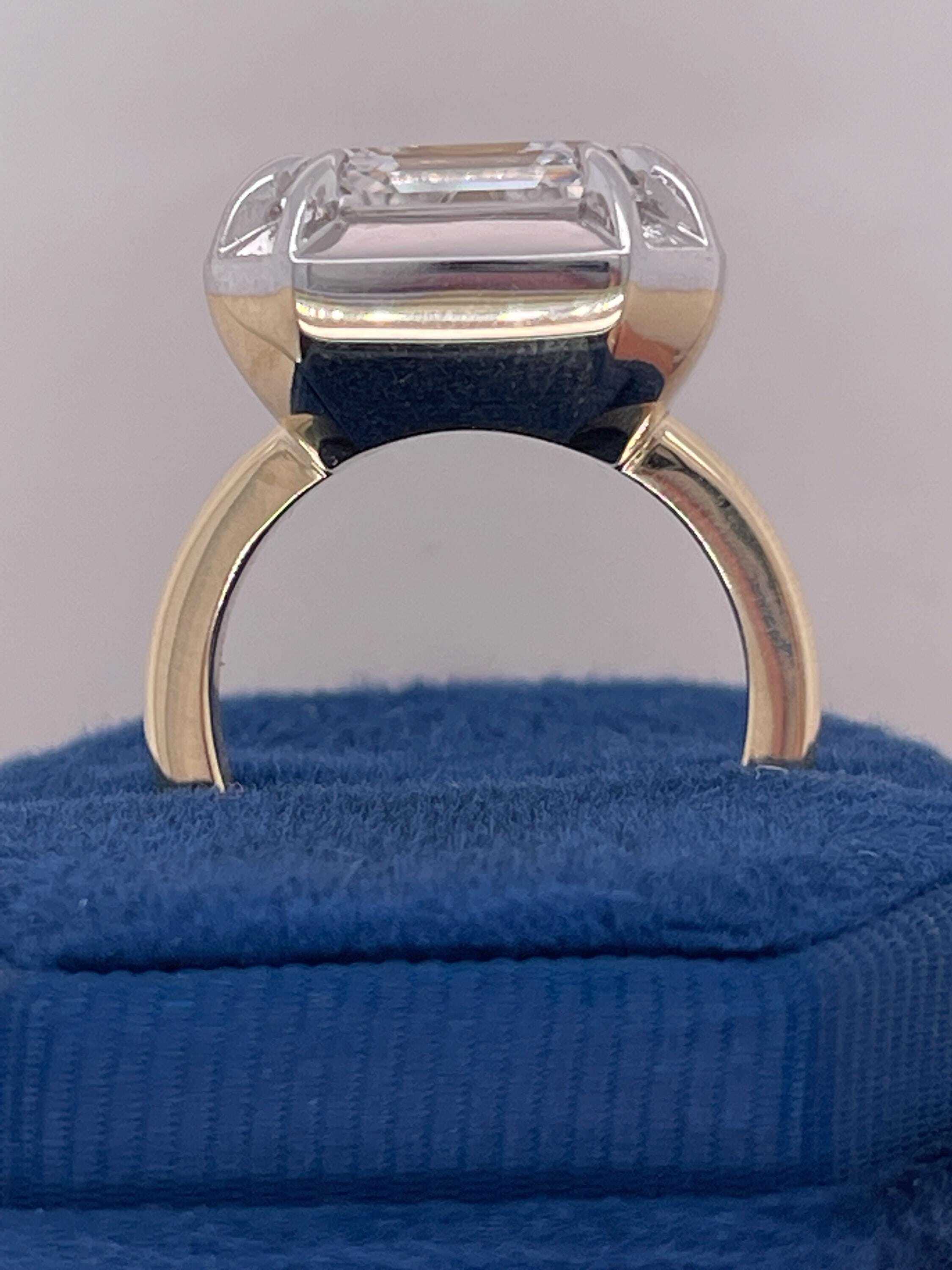 Two Tone 10.25 Carat Asscher Cut Diamond Bezel Solitaire Engagement Ring