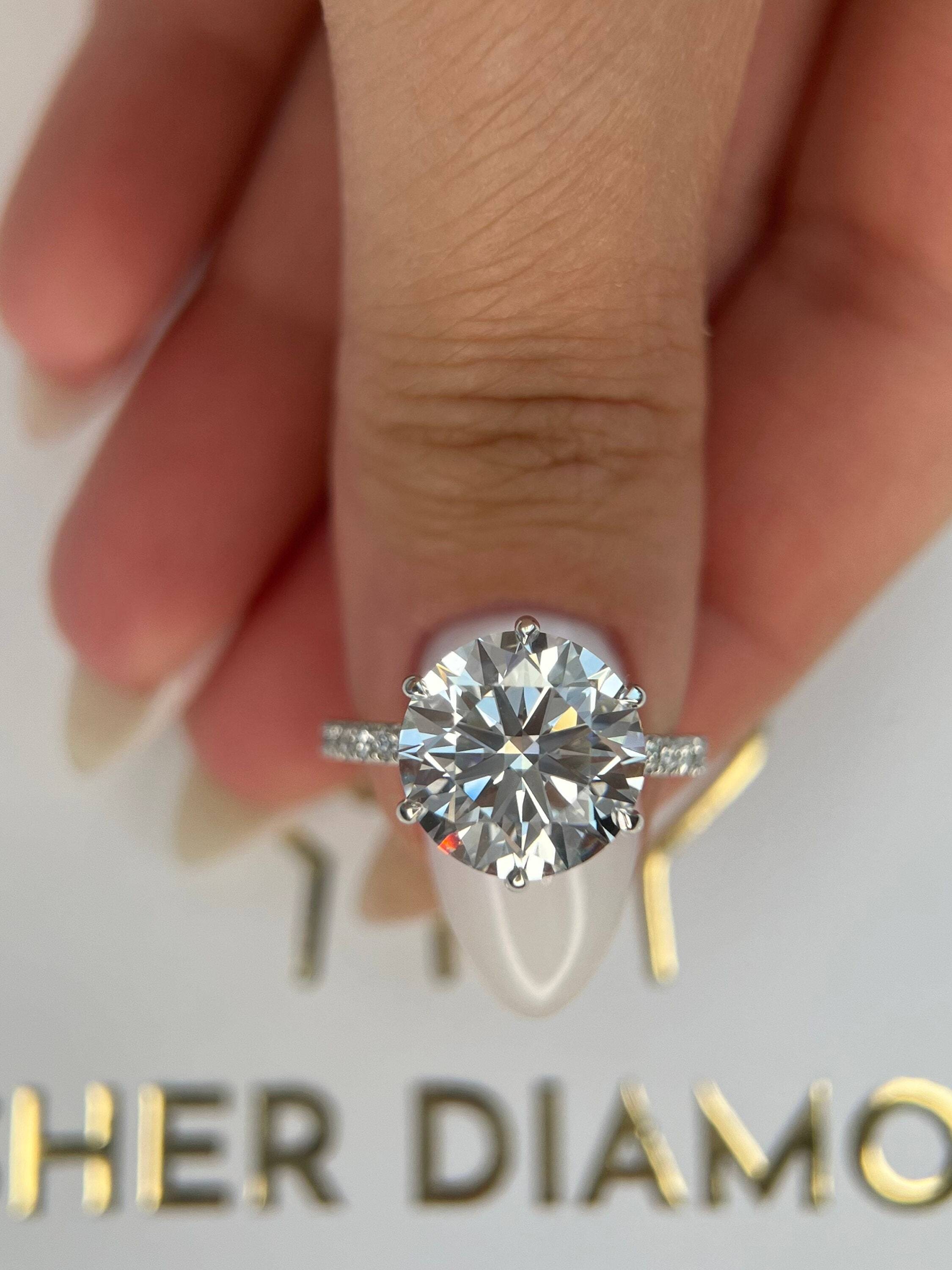 6.35 Carat Total Round Ideal Cut Diamond Solitaire Hidden Halo Engagement Ring