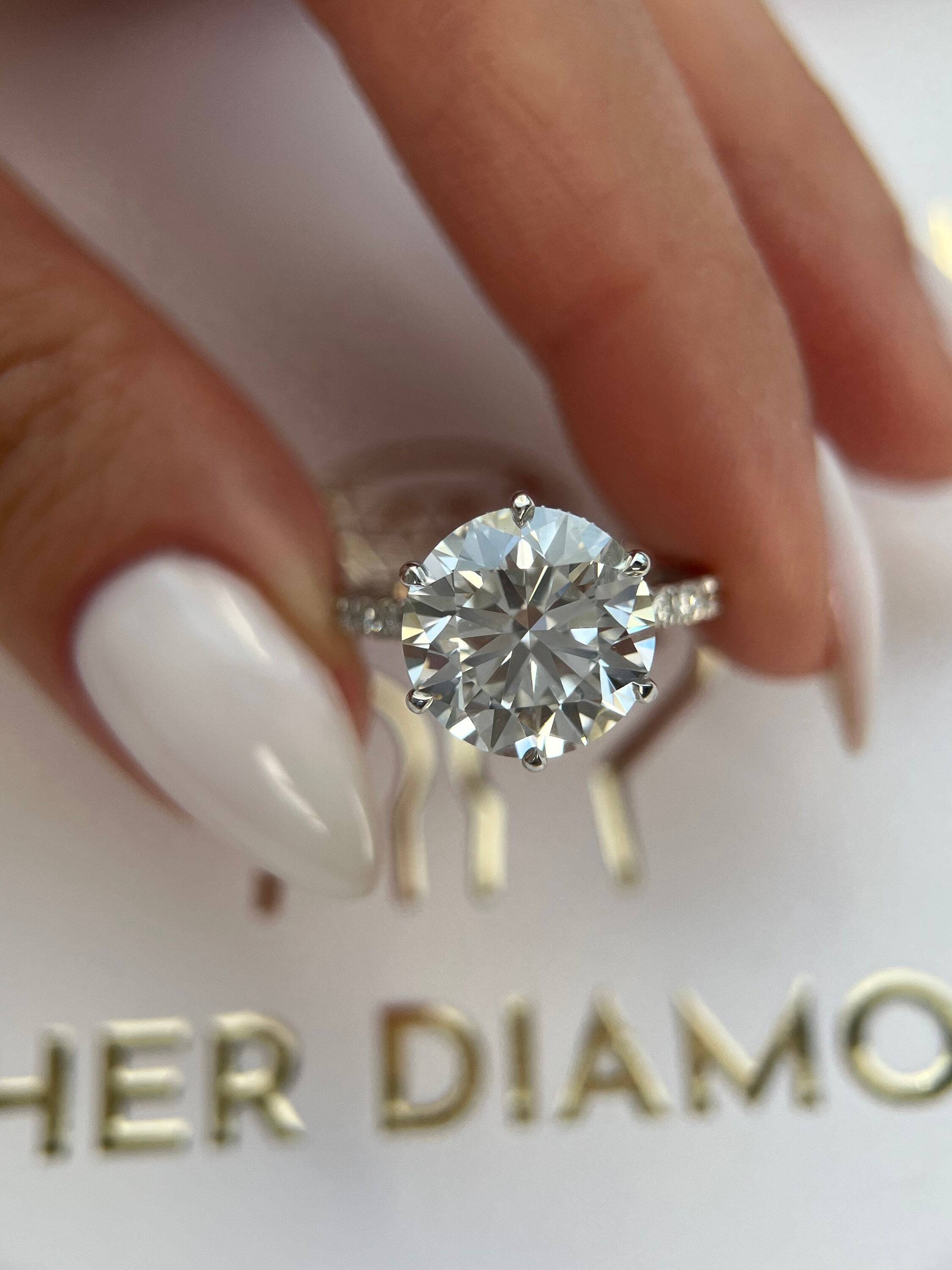6.35 Carat Total Round Ideal Cut Diamond Solitaire Hidden Halo Engagement Ring