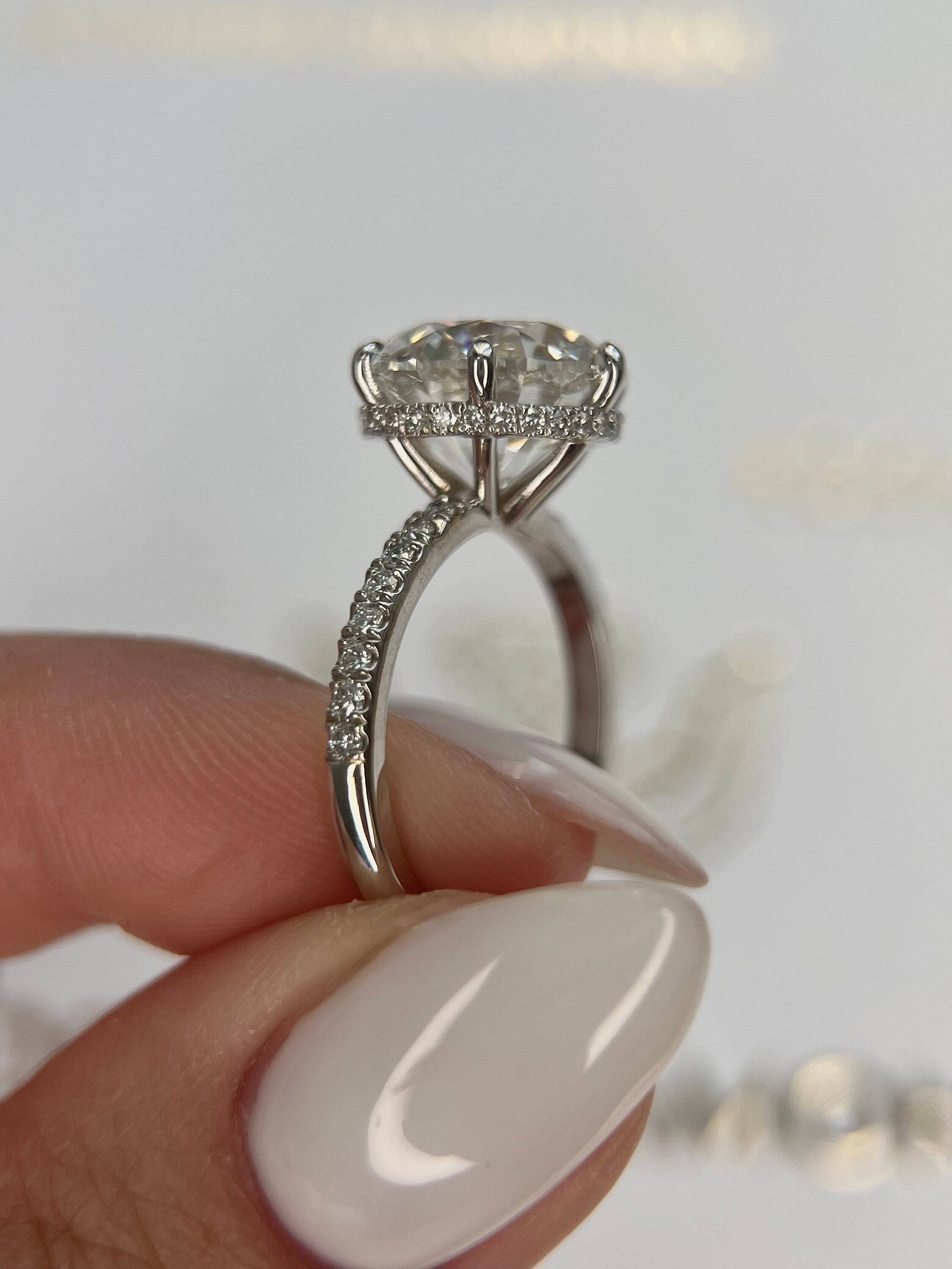 6.35 Carat Total Round Ideal Cut Diamond Solitaire Hidden Halo Engagement Ring