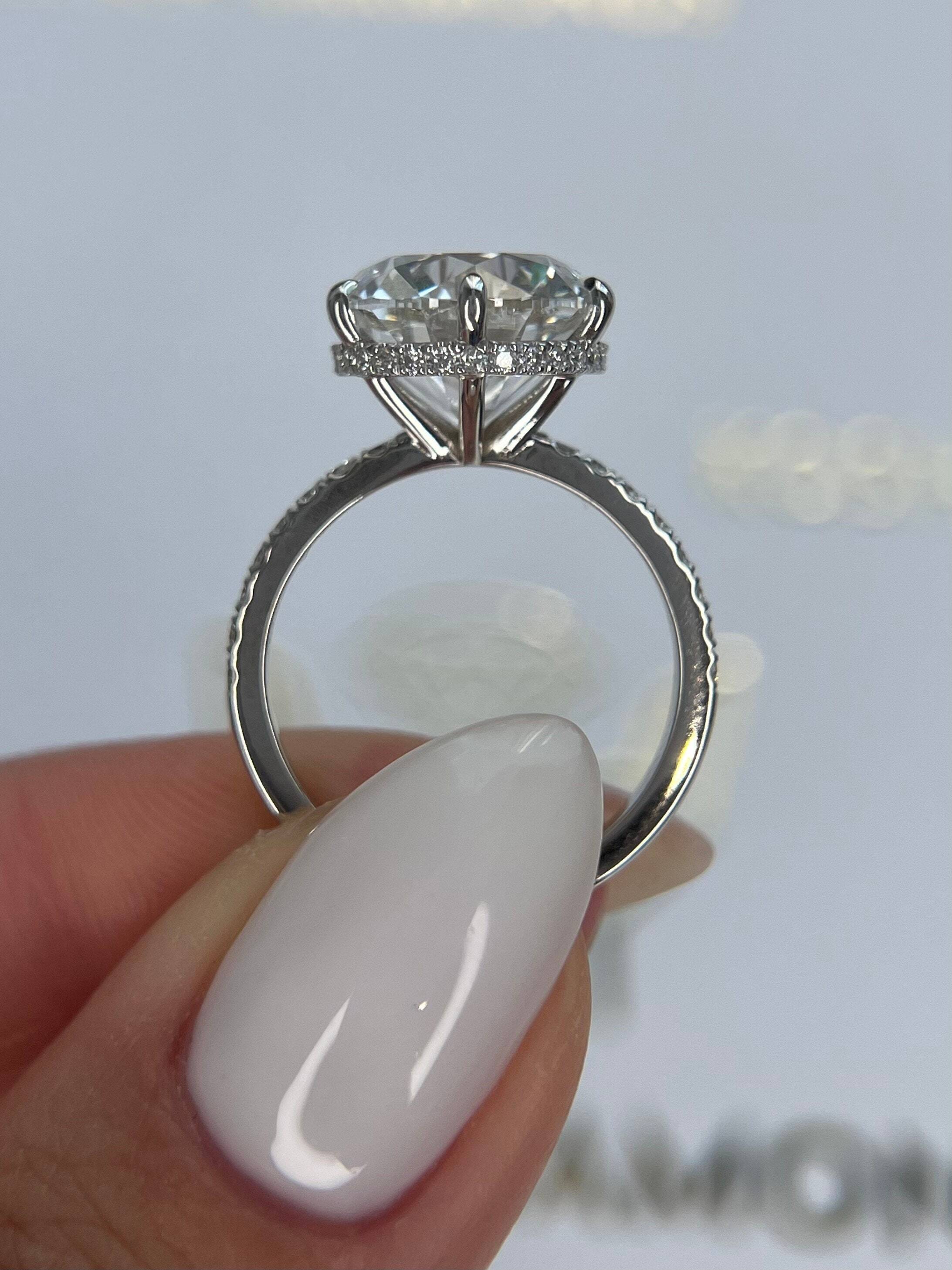 6.35 Carat Total Round Ideal Cut Diamond Solitaire Hidden Halo Engagement Ring