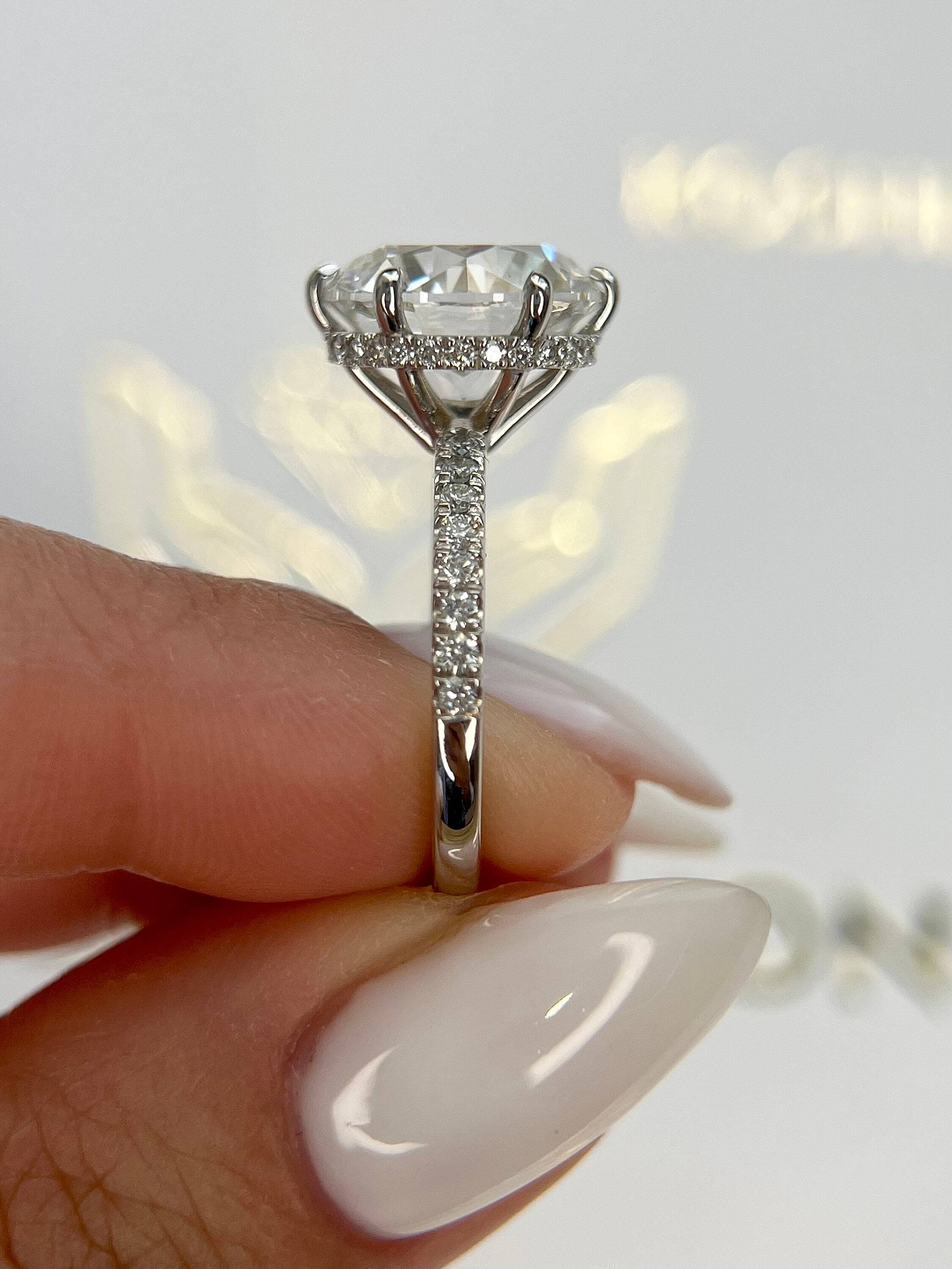 6.35 Carat Total Round Ideal Cut Diamond Solitaire Hidden Halo Engagement Ring