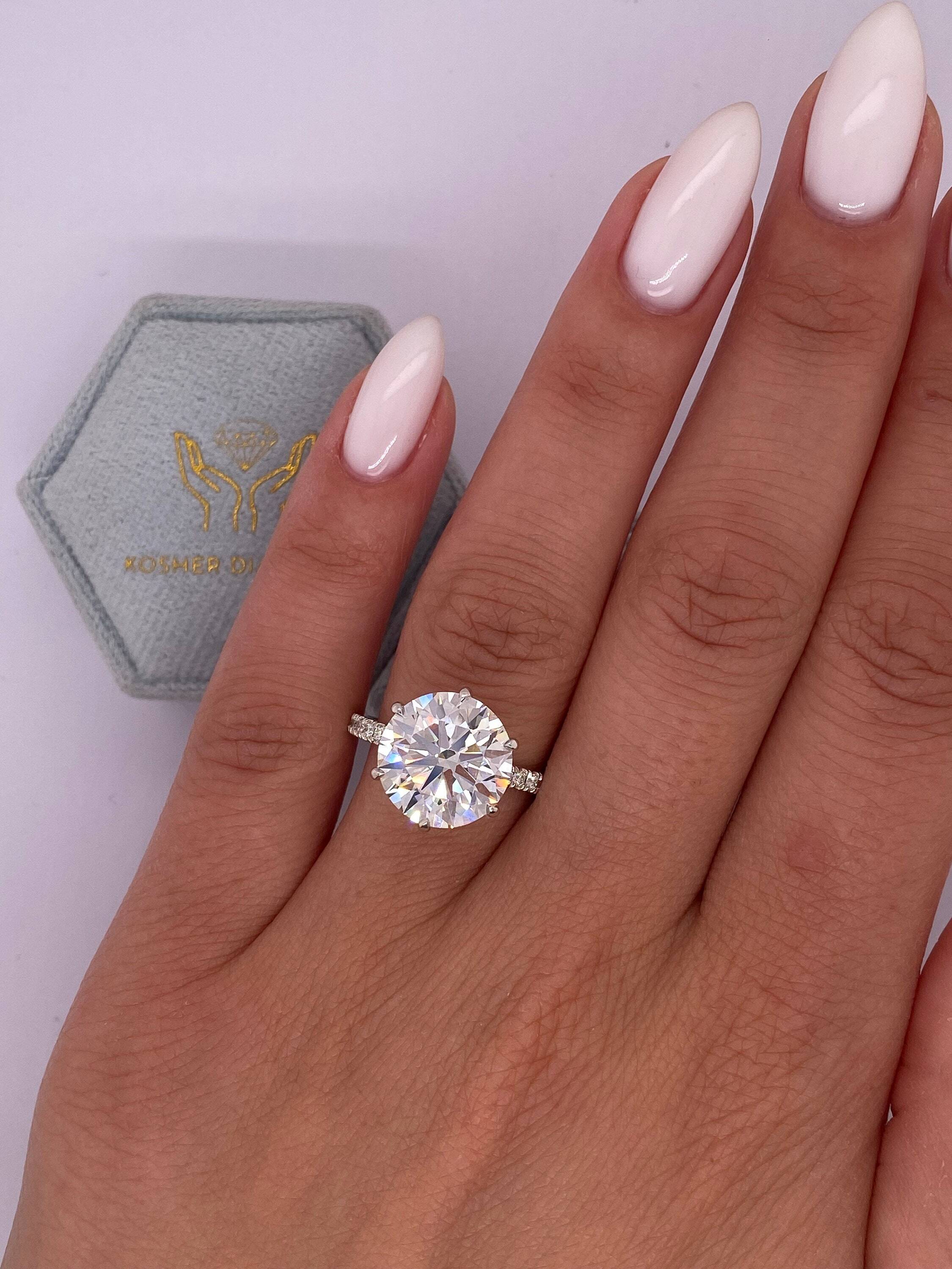 6.35 Carat Total Round Ideal Cut Diamond Solitaire Hidden Halo Engagement Ring