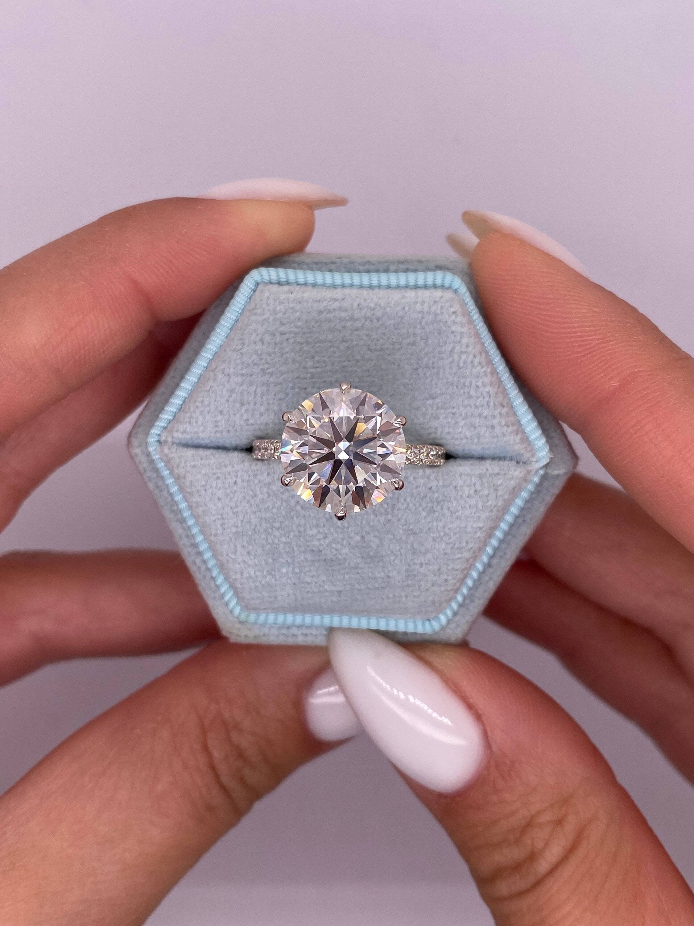 6.35 Carat Total Round Ideal Cut Diamond Solitaire Hidden Halo Engagement Ring