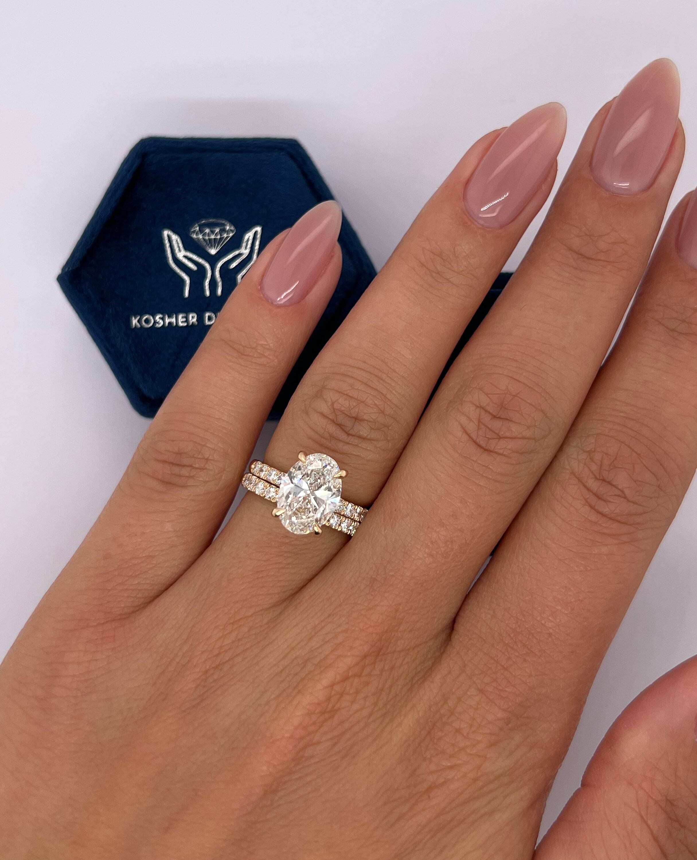 3.5 Carat Oval Diamond Hidden Halo Engagement Ring Set Matching Round Diamond Wedding Band