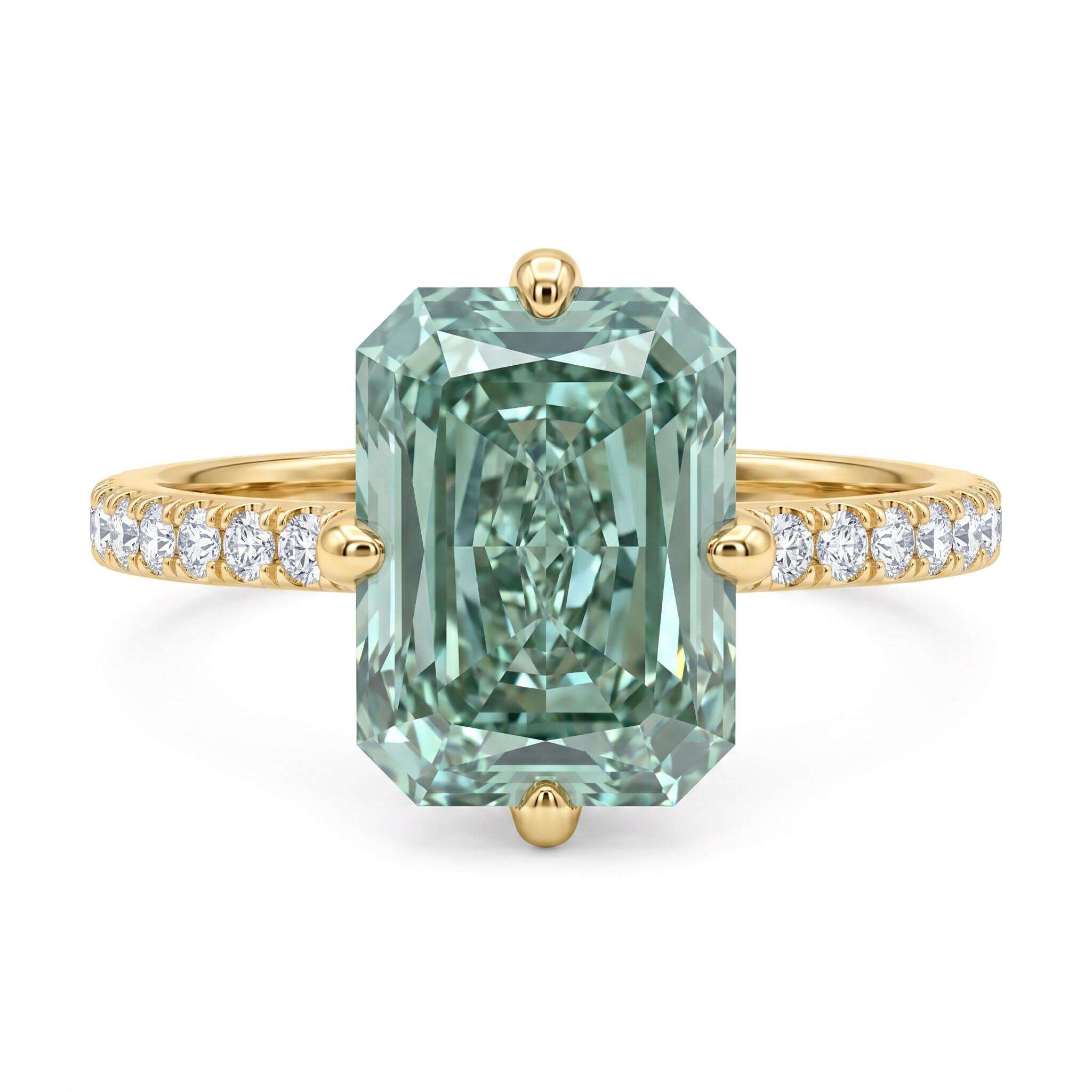 Fancy Vivid Green 3.25 Carat Total Radiant Cut Diamond Compass Hidden Halo Engagement Ring