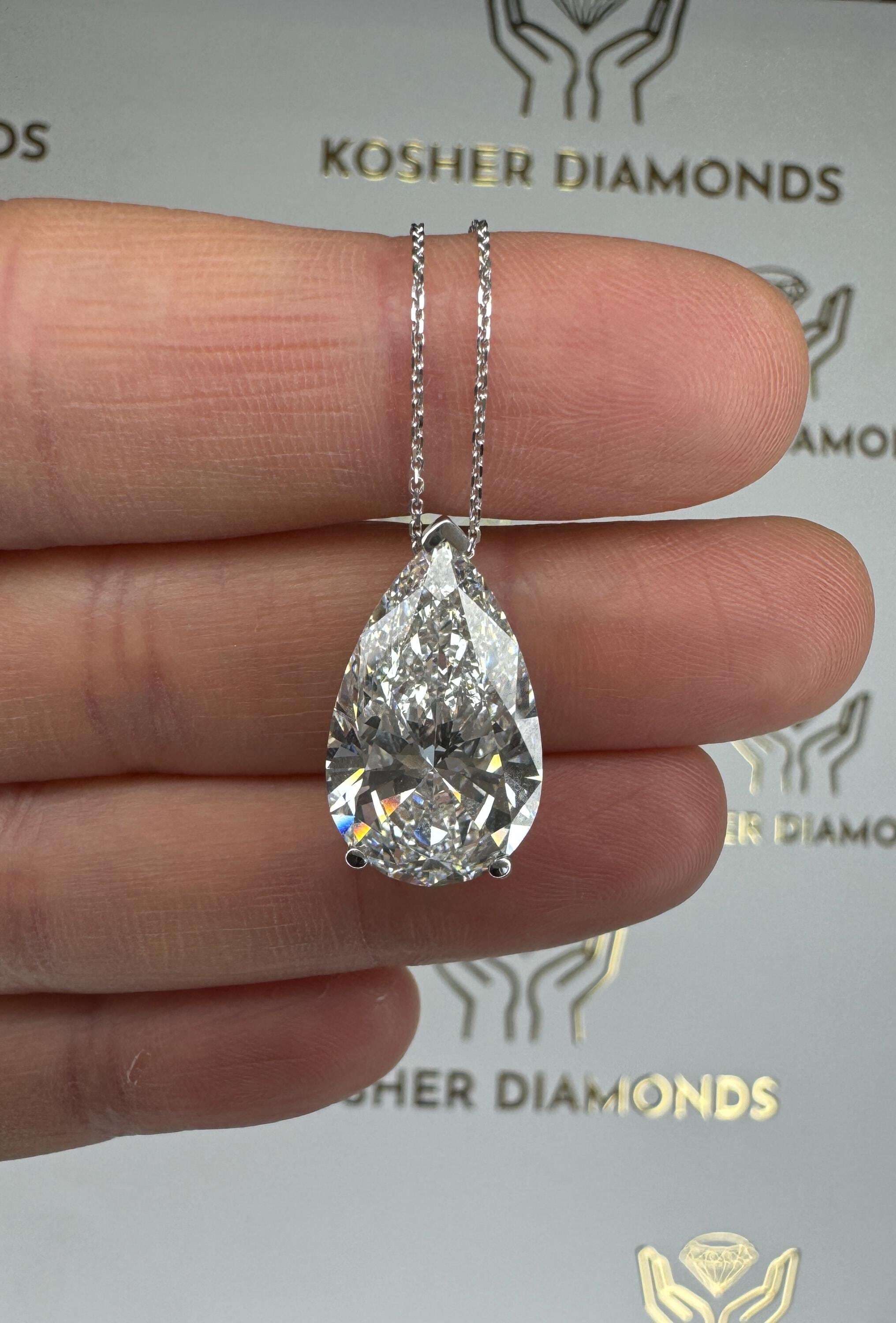 10 Carat F Color VVS2 Clarity Pear Cut Diamond Solitaire Pendant