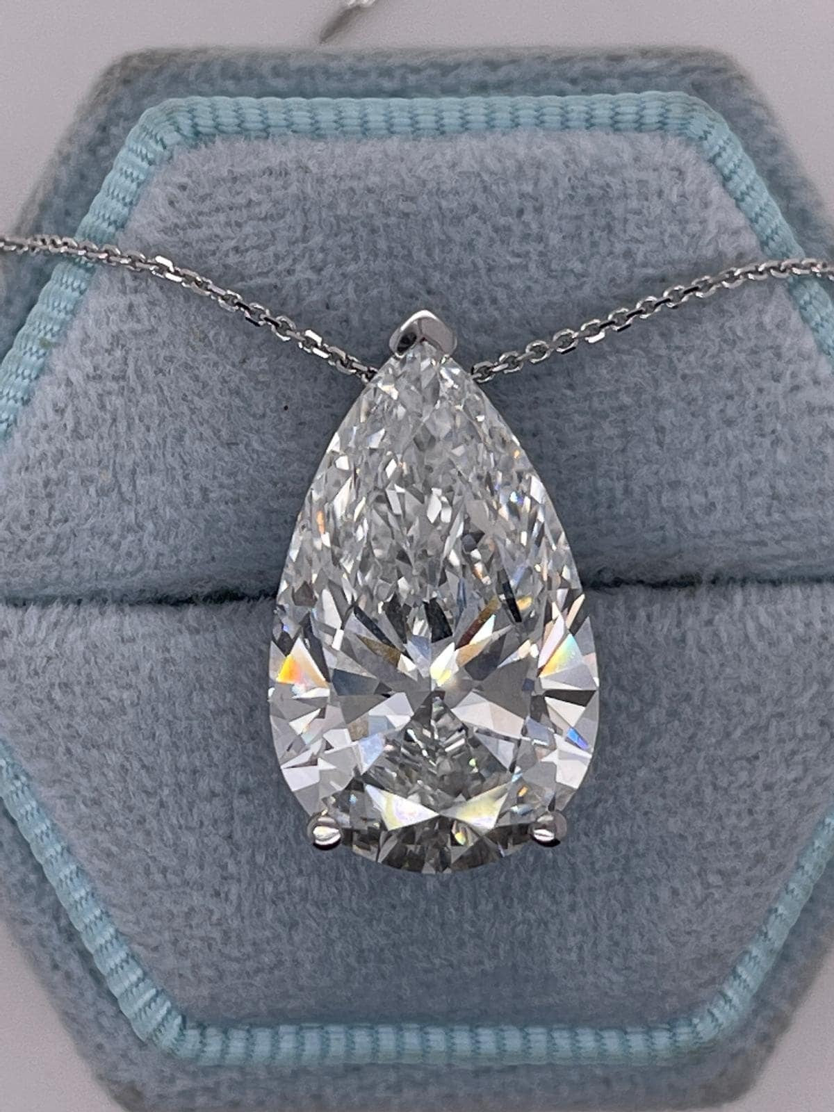 10 Carat F Color VVS2 Clarity Pear Cut Diamond Solitaire Pendant