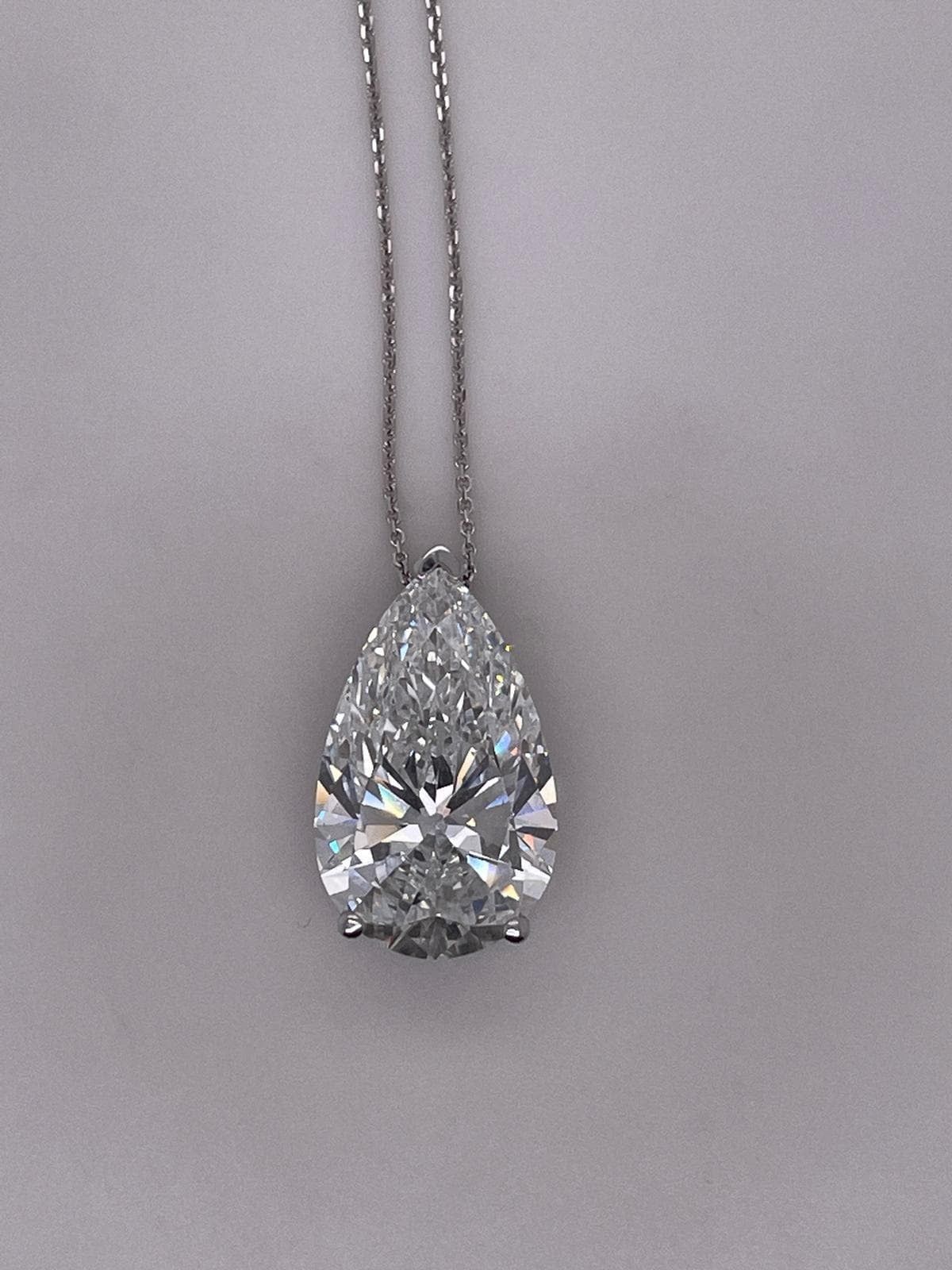 10 Carat F Color VVS2 Clarity Pear Cut Diamond Solitaire Pendant