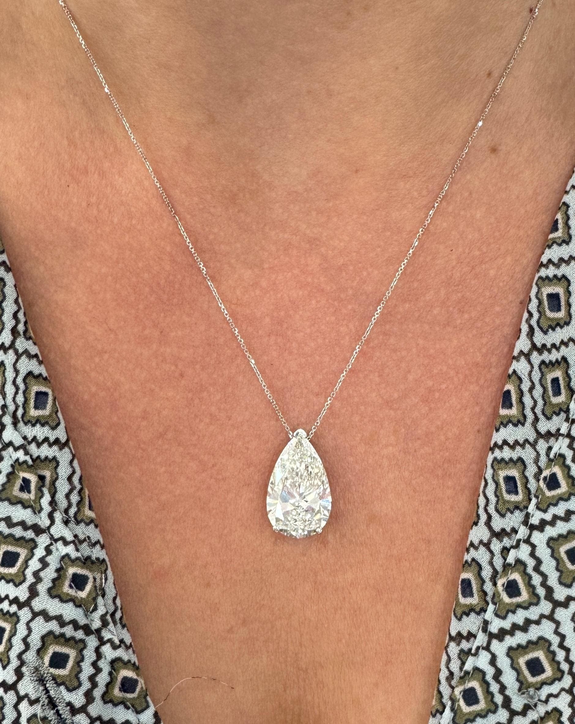 10 Carat F Color VVS2 Clarity Pear Cut Diamond Solitaire Pendant