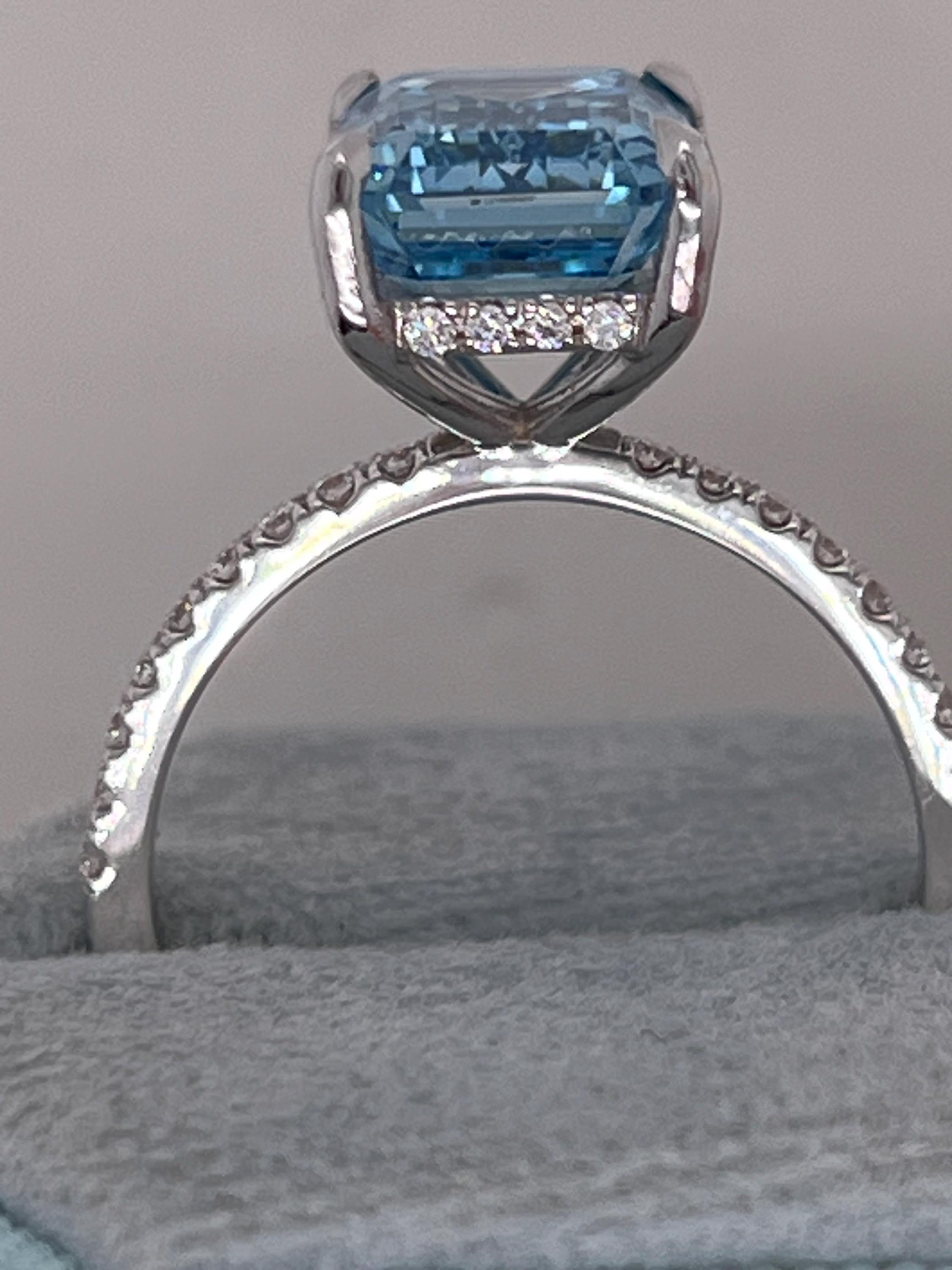 5.25 Carat Fancy Vivid Blue Color Emerald Cut Diamond Hidden Halo Engagement Ring
