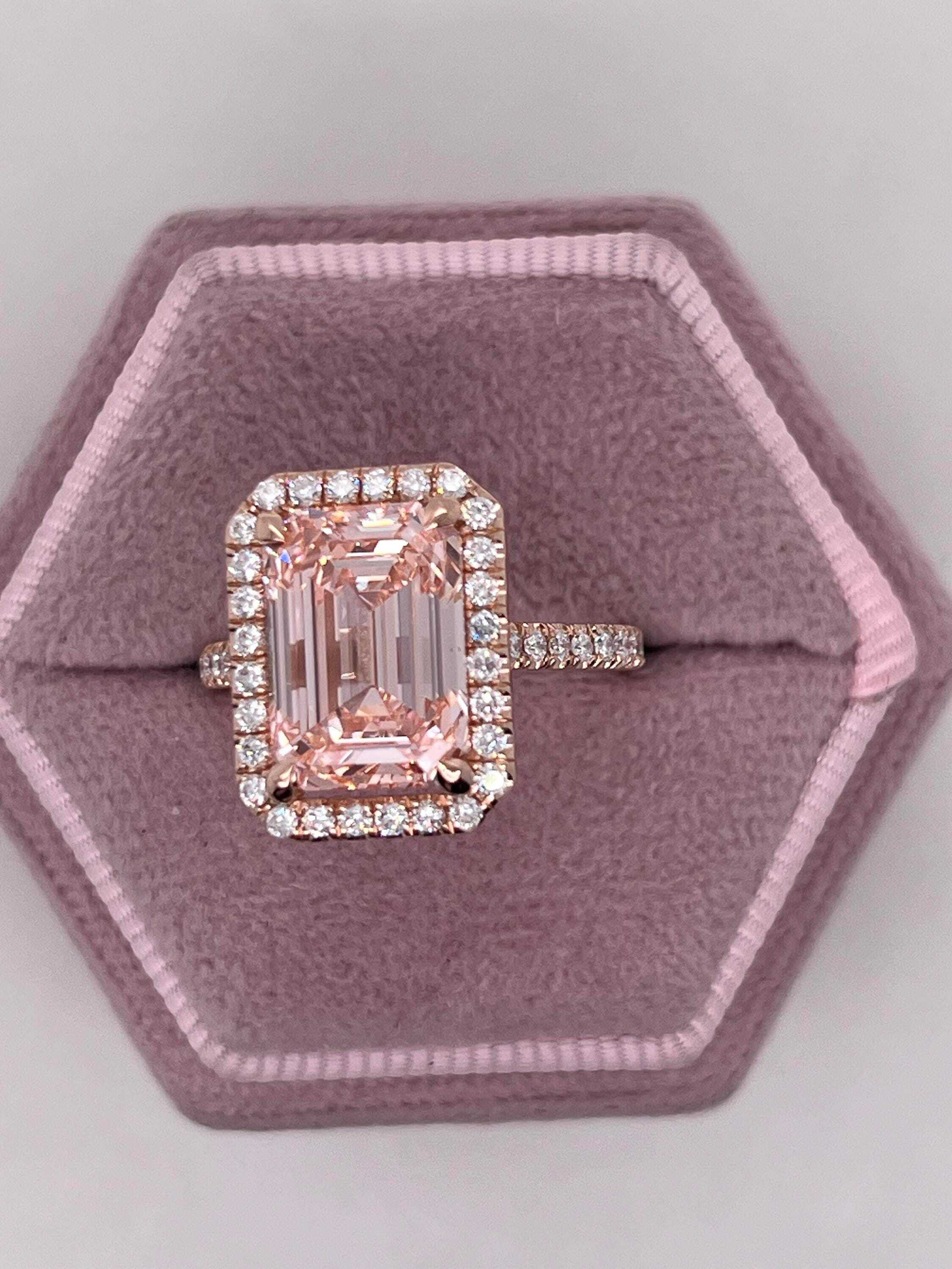 5.3 Carat Fancy Vivid Pink Color Emerald Cut Diamond Halo Engagement Ring