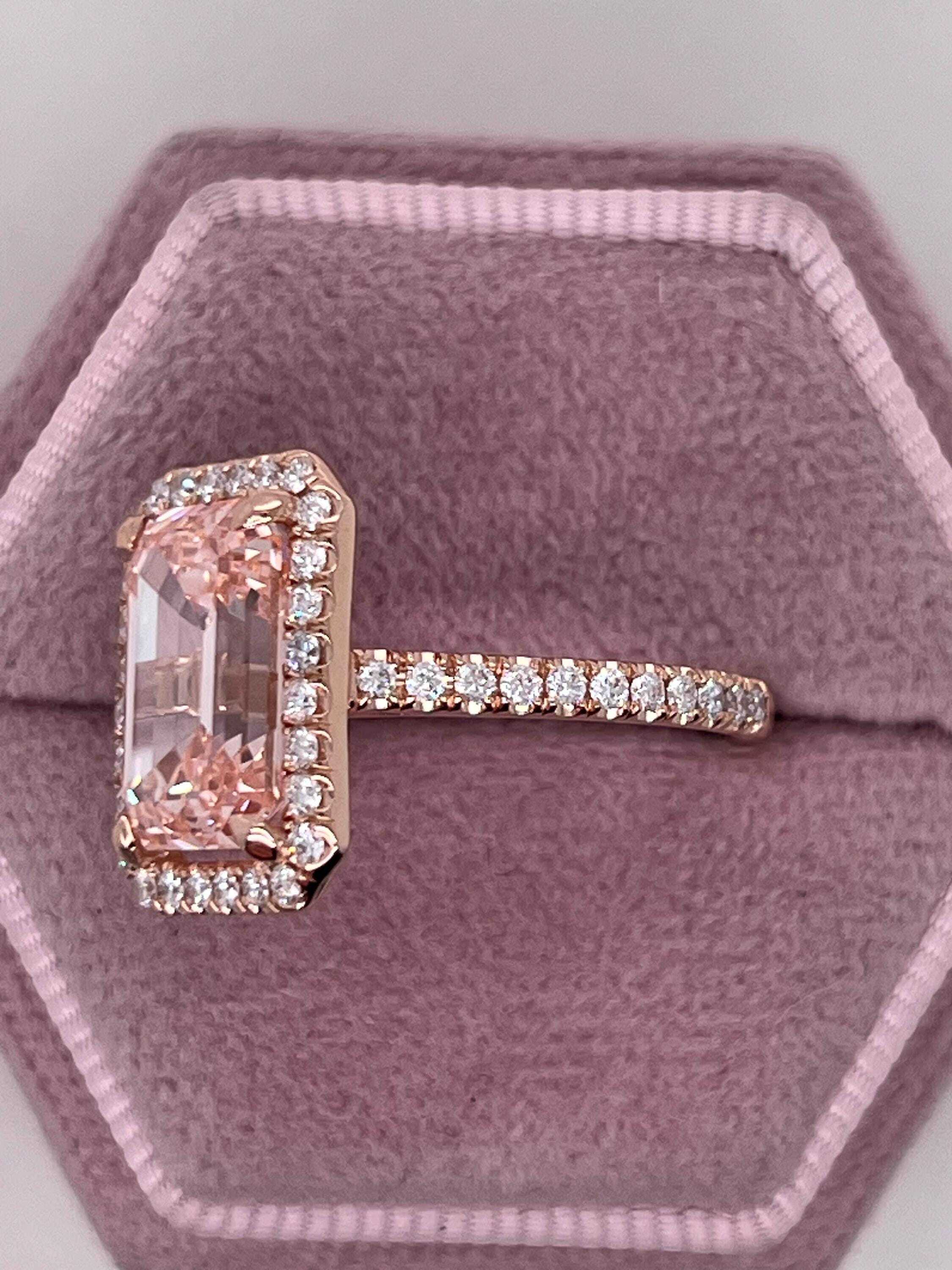 5.3 Carat Fancy Vivid Pink Color Emerald Cut Diamond Halo Engagement Ring