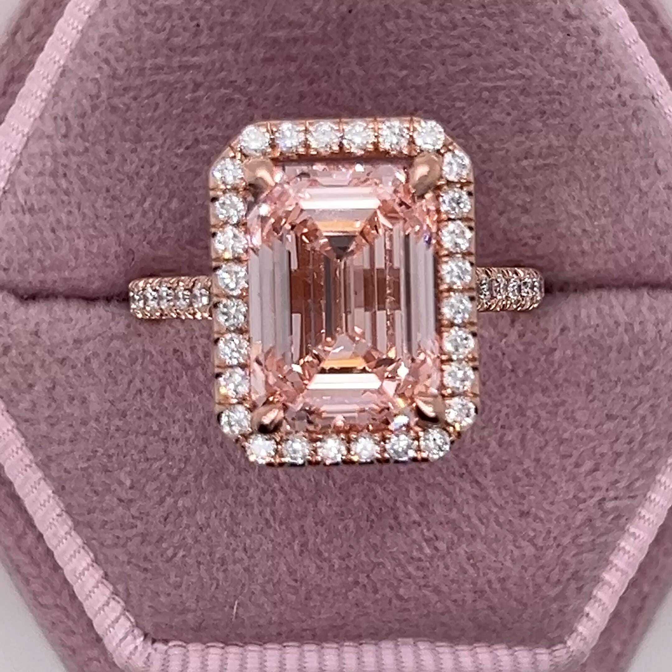 5.3 Carat Fancy Vivid Pink Color Emerald Cut Diamond Halo Engagement Ring