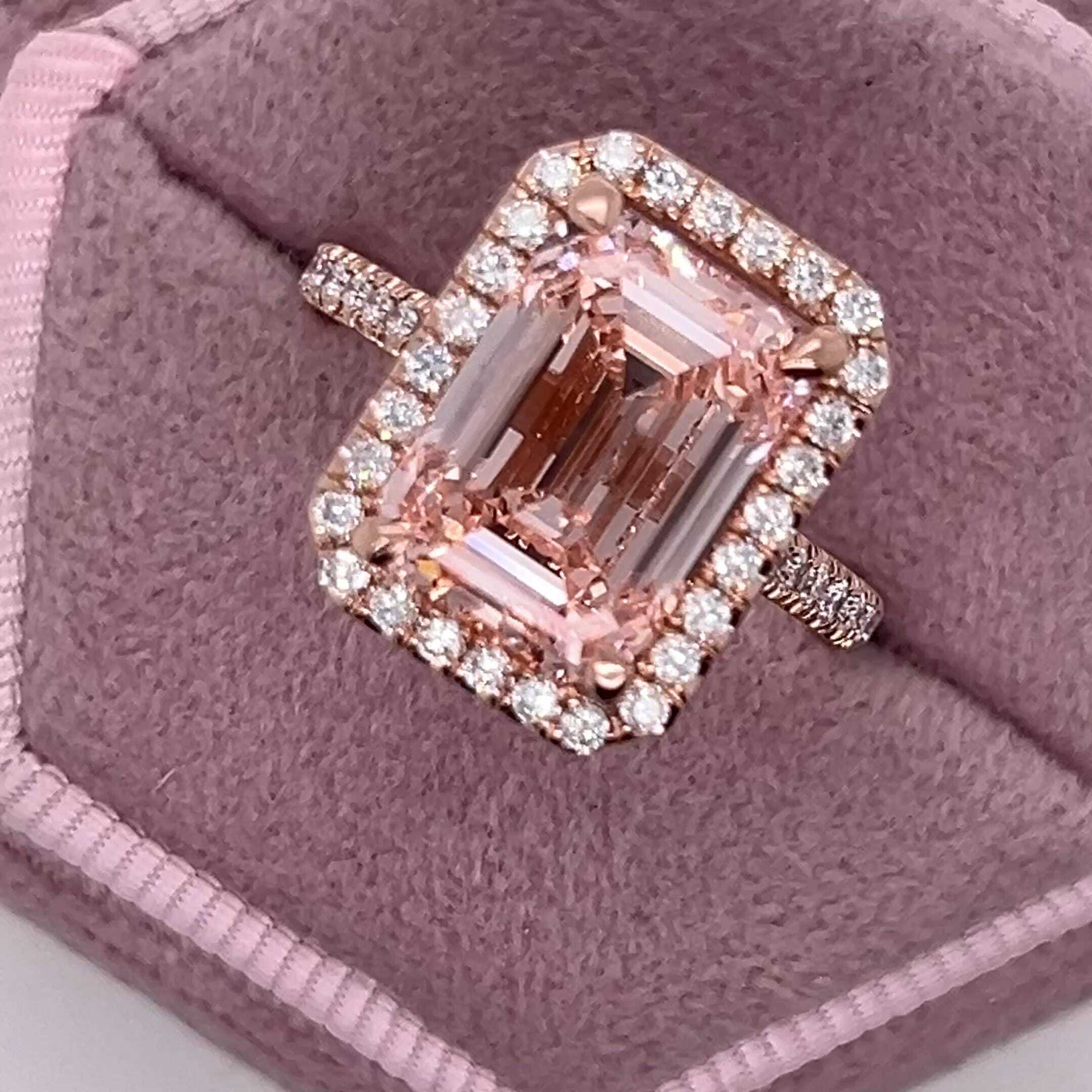 5.3 Carat Fancy Vivid Pink Color Emerald Cut Diamond Halo Engagement Ring