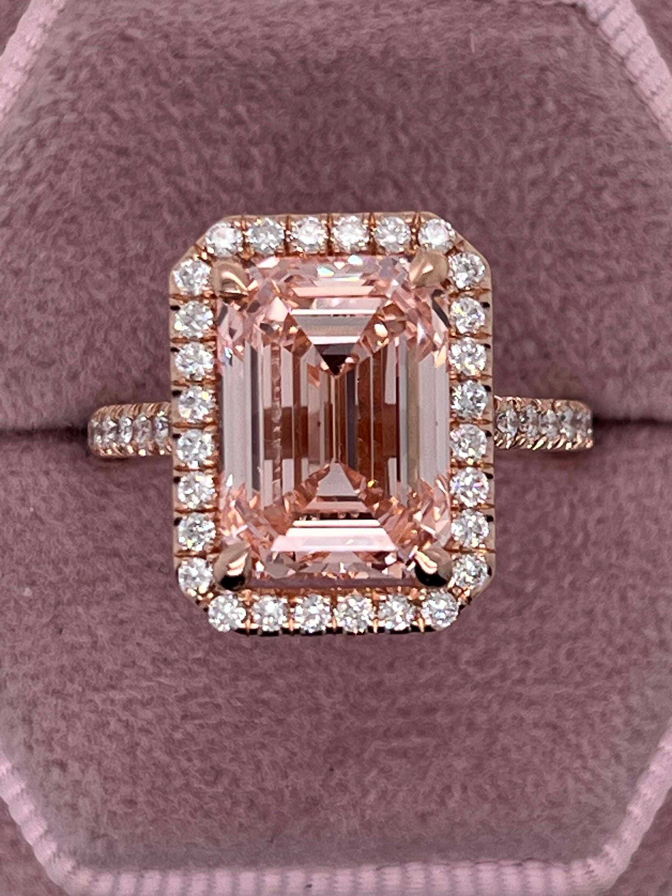 5.3 Carat Fancy Vivid Pink Color Emerald Cut Diamond Halo Engagement Ring