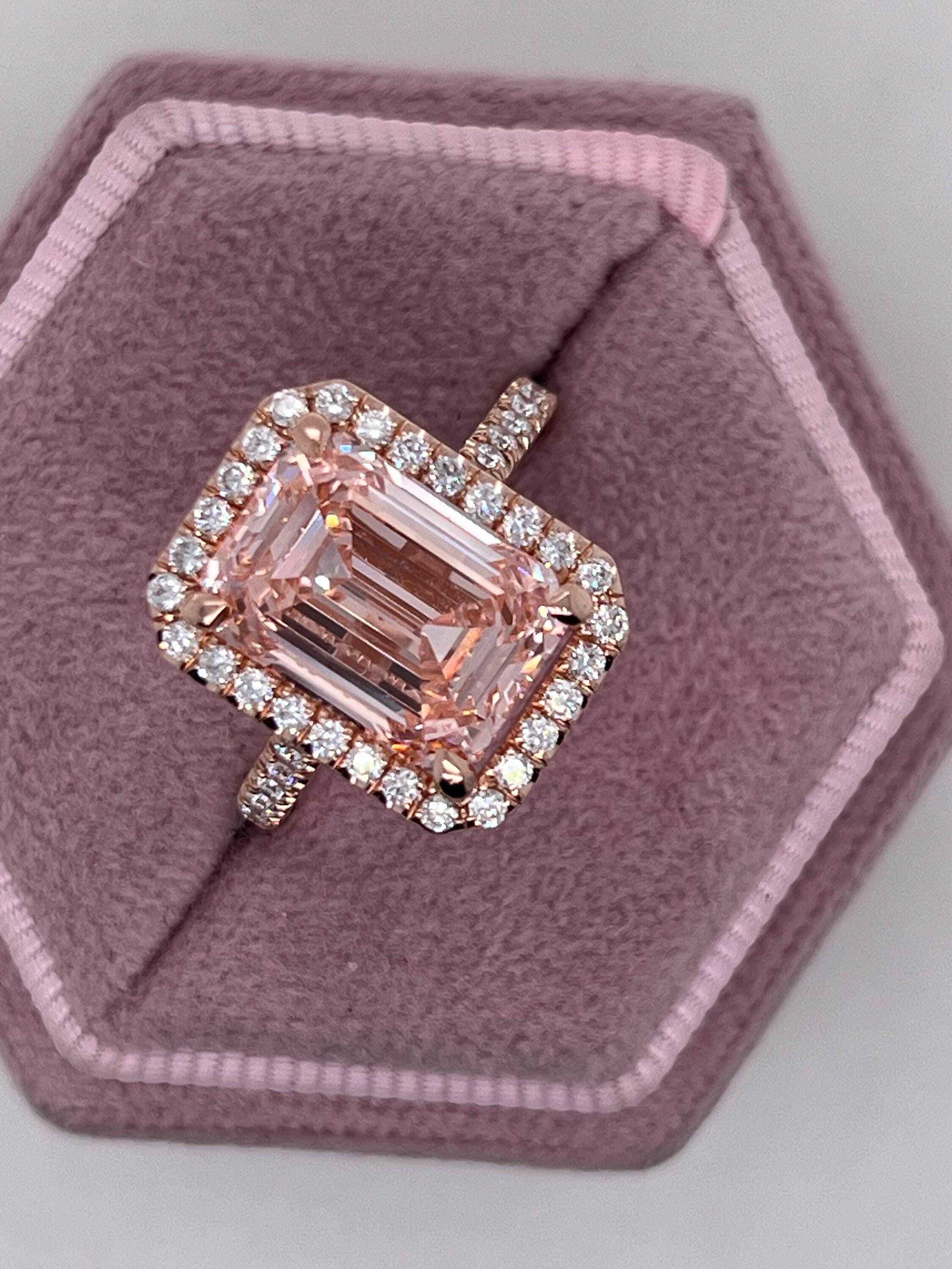 5.3 Carat Fancy Vivid Pink Color Emerald Cut Diamond Halo Engagement Ring