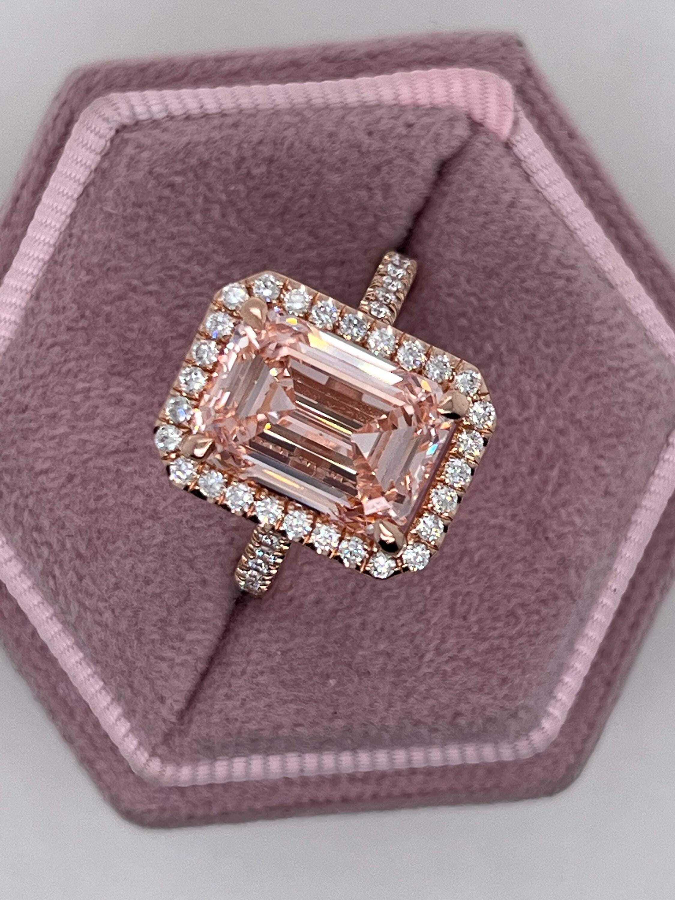 5.3 Carat Fancy Vivid Pink Color Emerald Cut Diamond Halo Engagement Ring